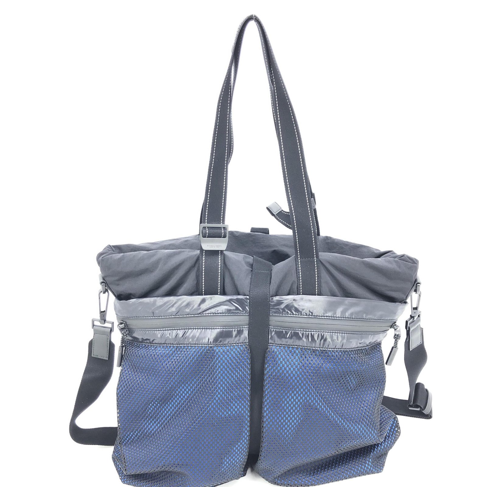 Bottega Veneta Black And Blue Nylon Convertible Tote - Image 2