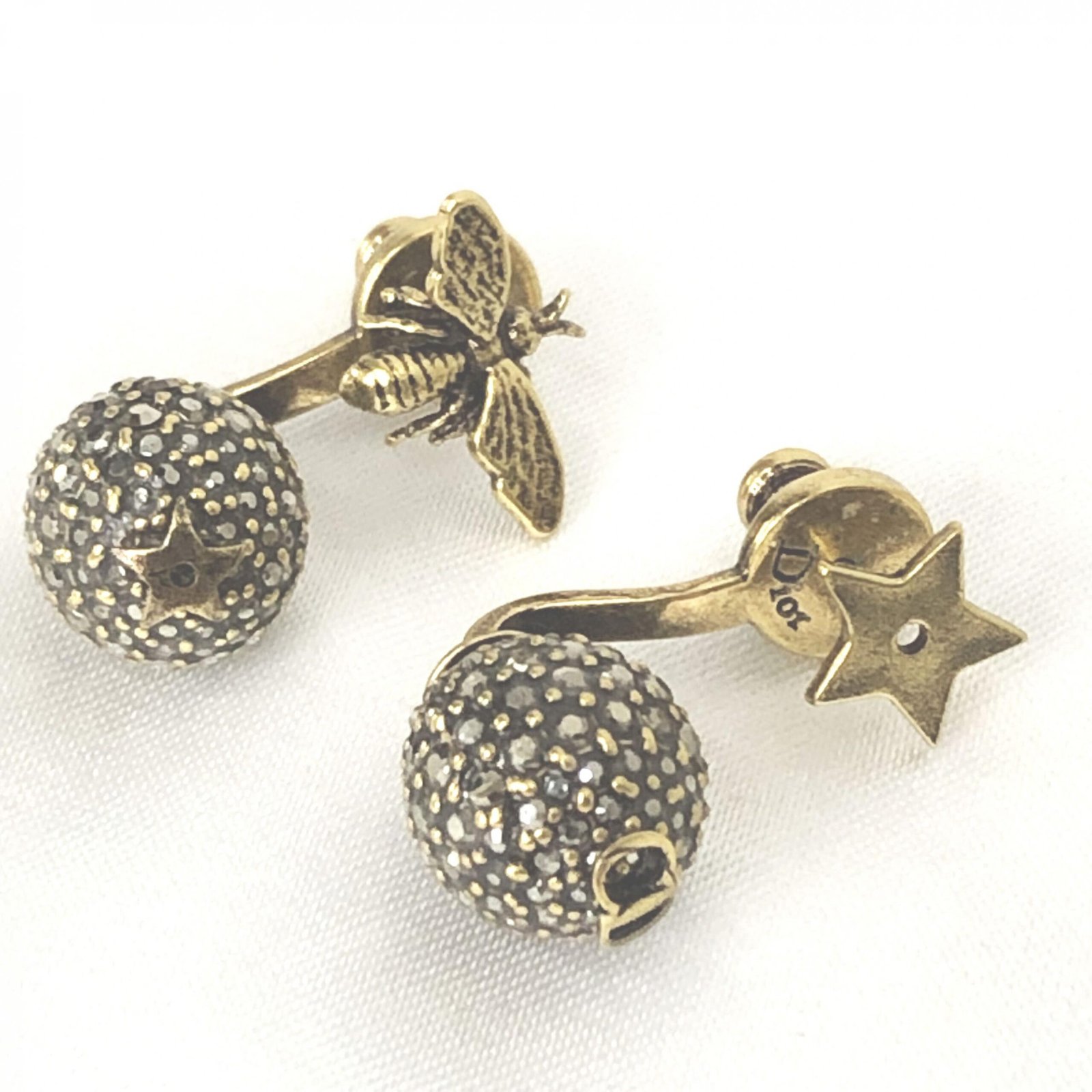 Christian Dior Crystal Embellished Metal Bee Earrings - Image 8