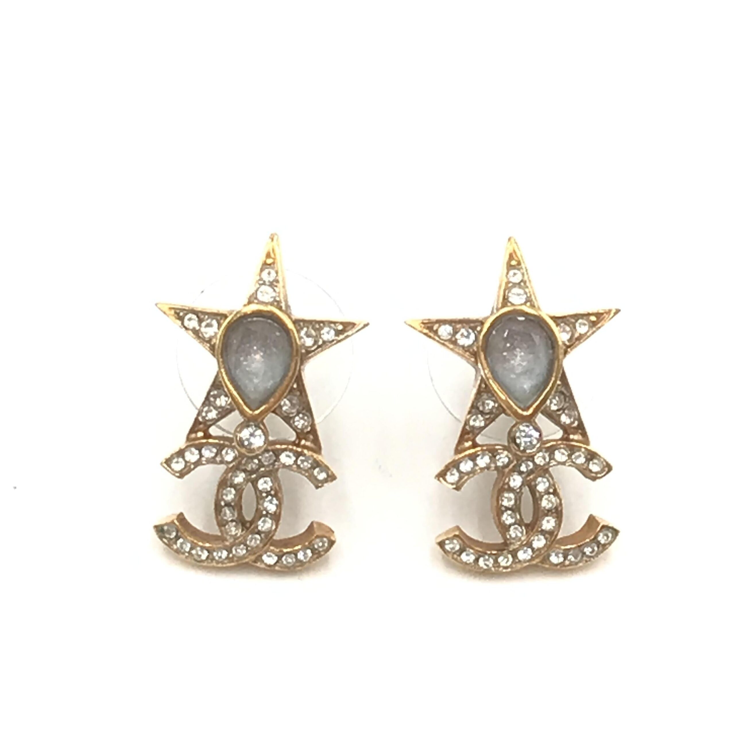 Chanel Gold Plated Star Coco Mark Earrings With Rhinestones - Image 2