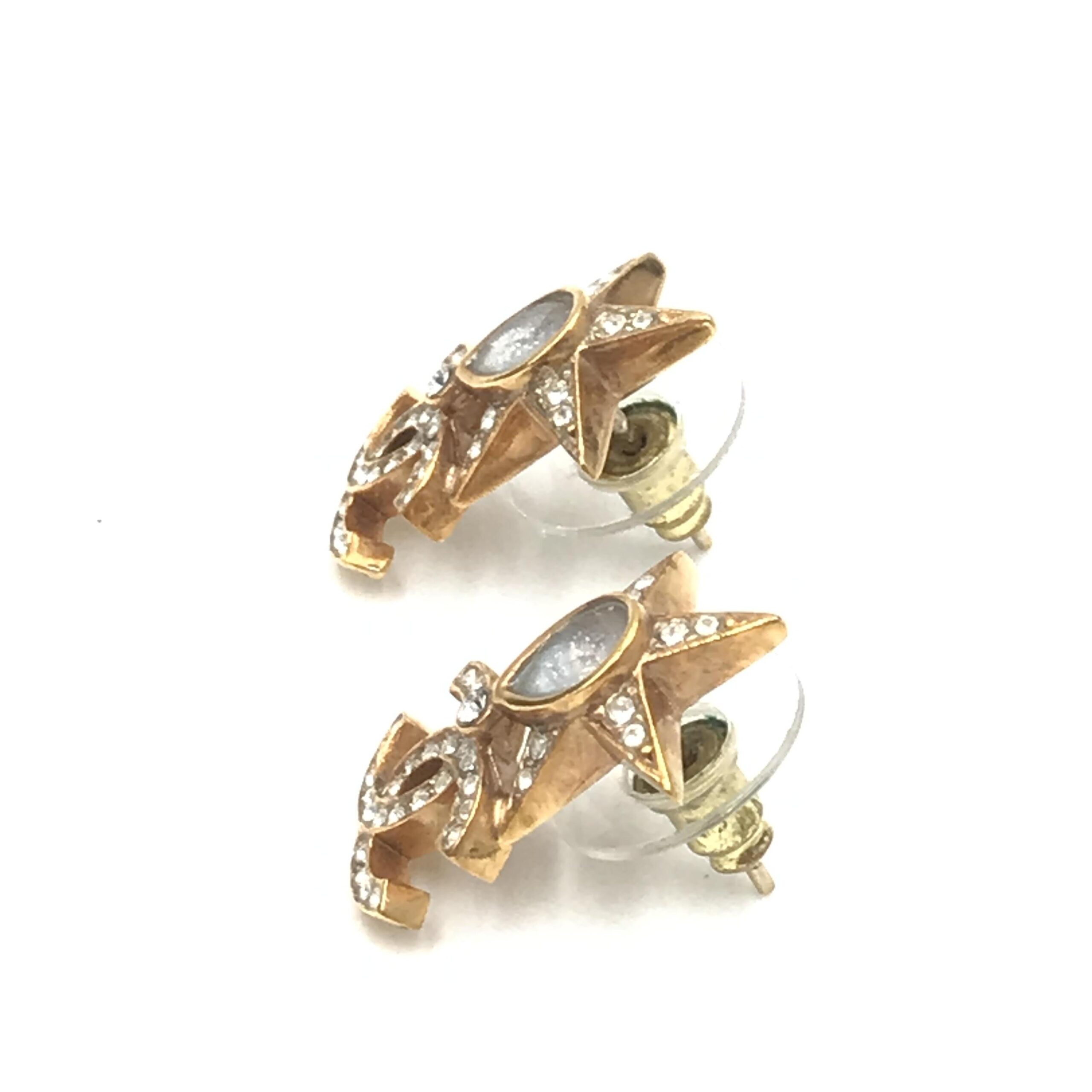 Chanel Gold Plated Star Coco Mark Earrings With Rhinestones - Image 3