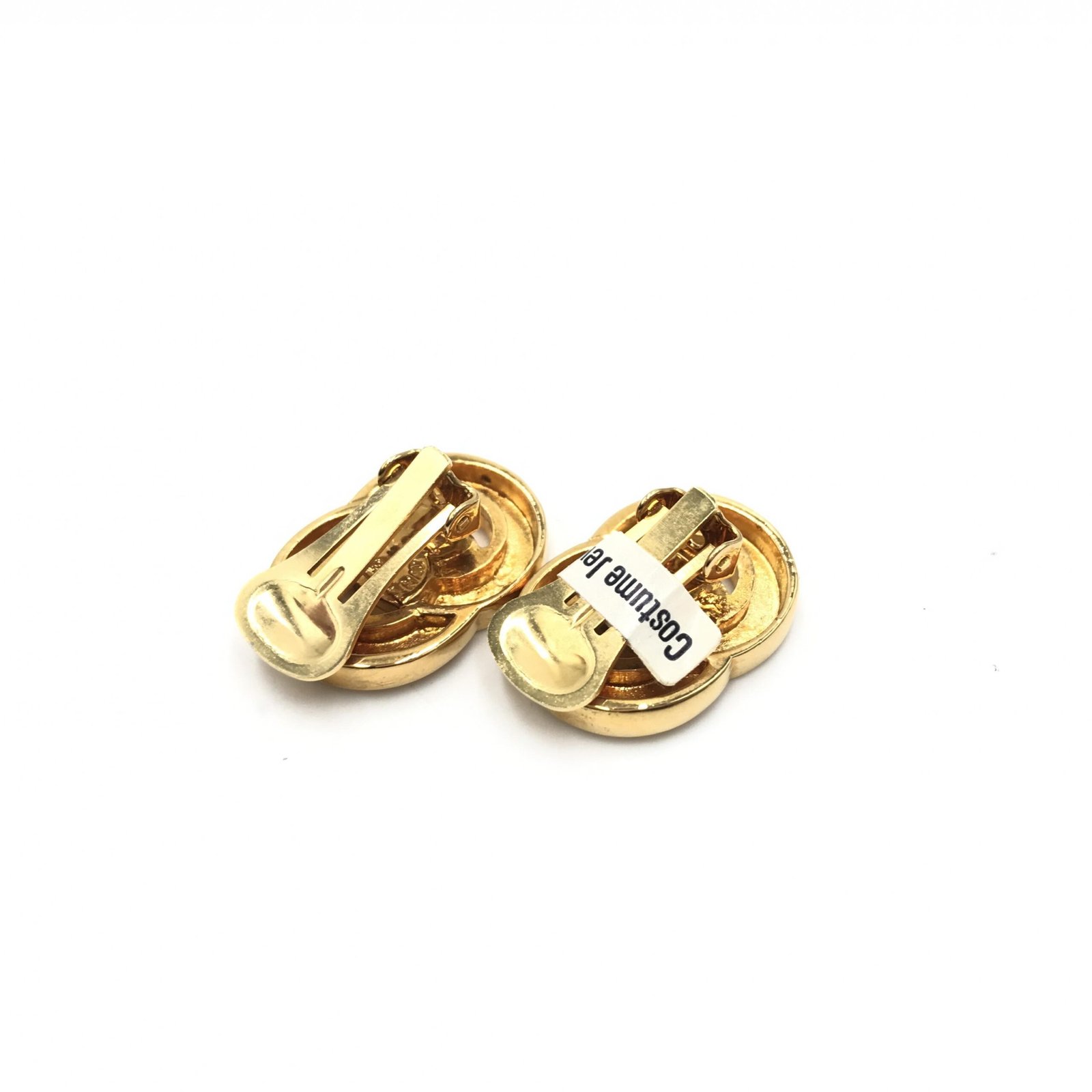 Celine Gold Tone Double Round Motif Earrings - Image 3