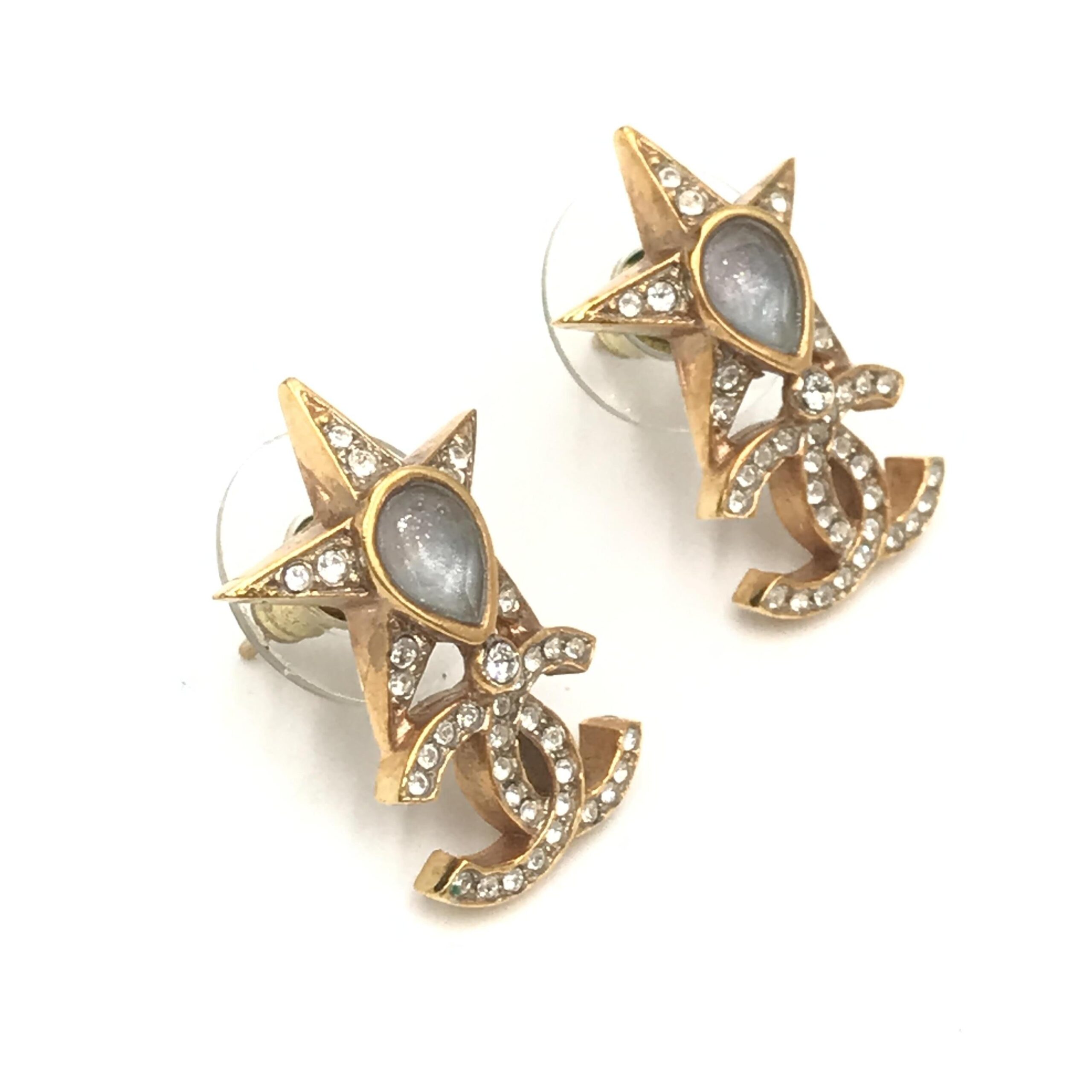 Chanel Gold Plated Star Coco Mark Earrings With Rhinestones - Image 7