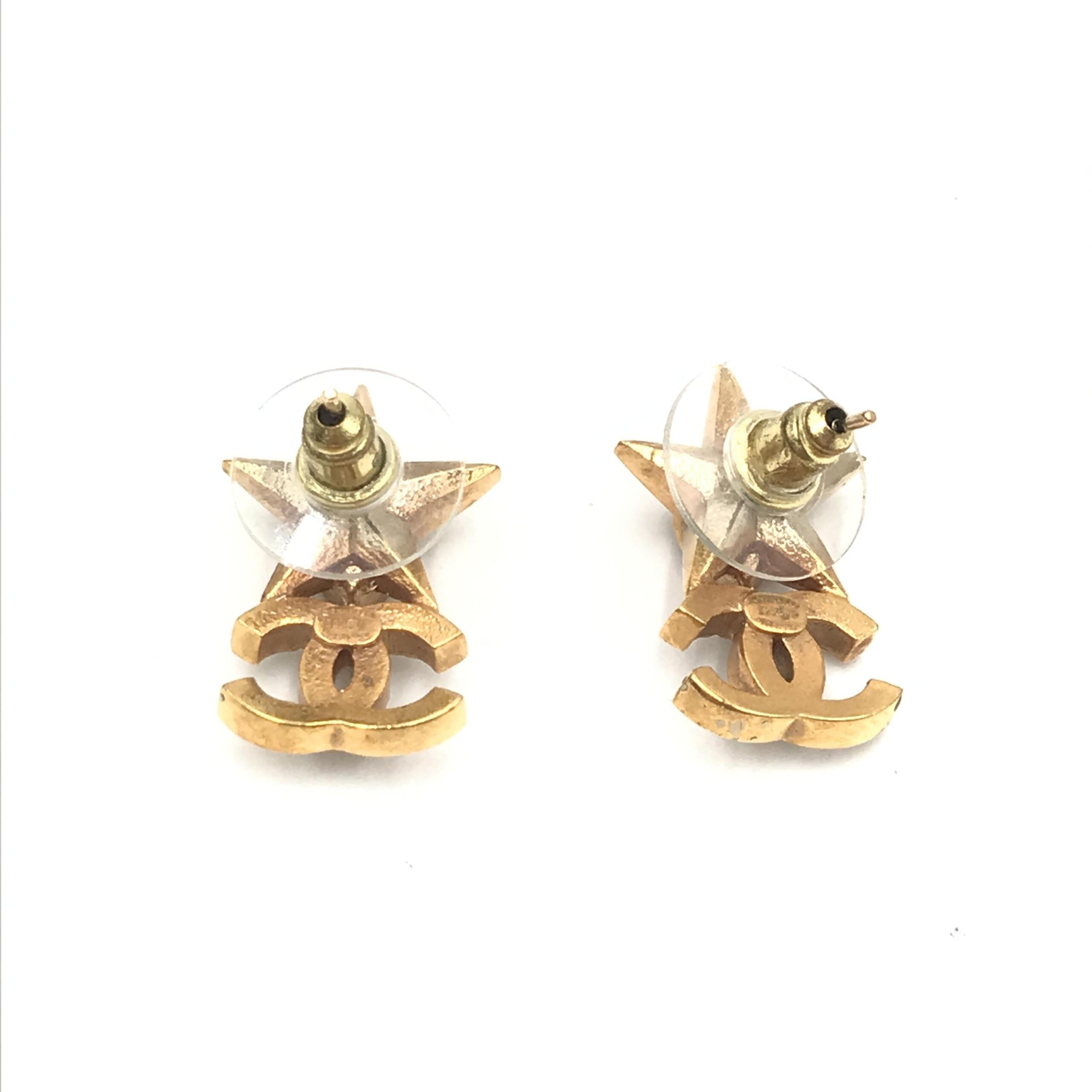 Chanel Gold Plated Star Coco Mark Earrings With Rhinestones - Image 8