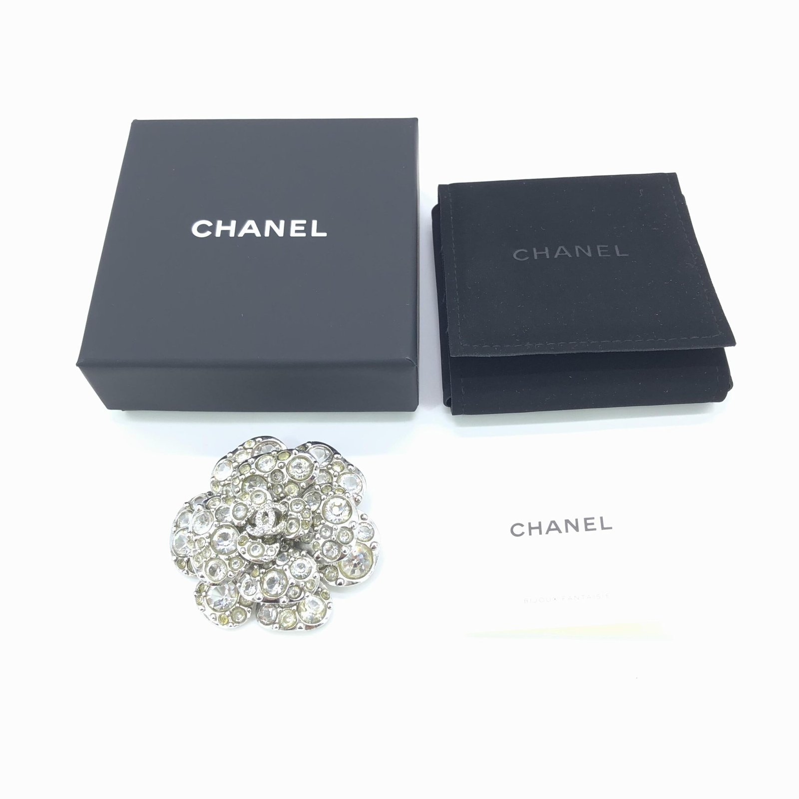 Chanel Silver Crystal Camellia Flower Brooch - Image 2
