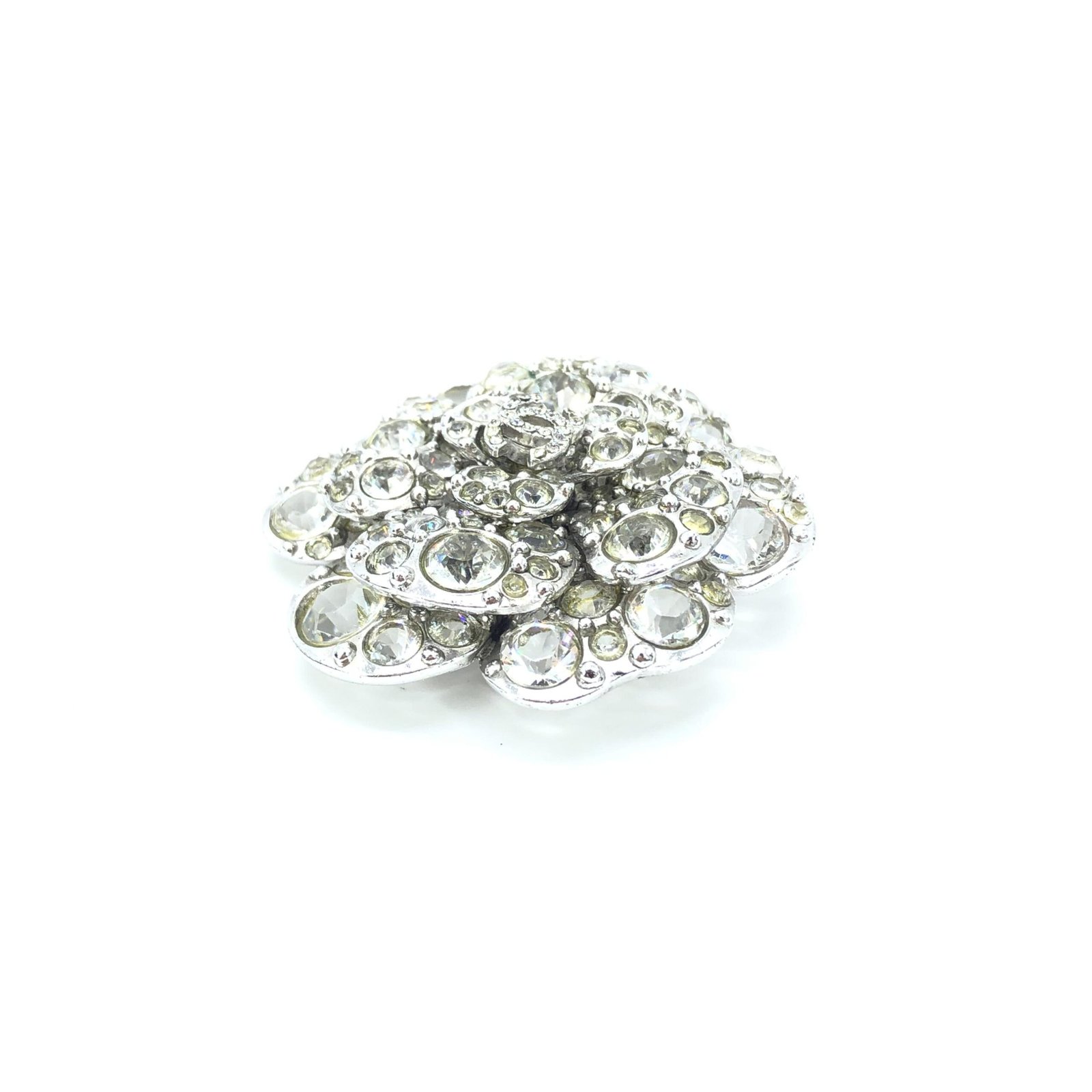 Chanel Silver Crystal Camellia Flower Brooch - Image 6