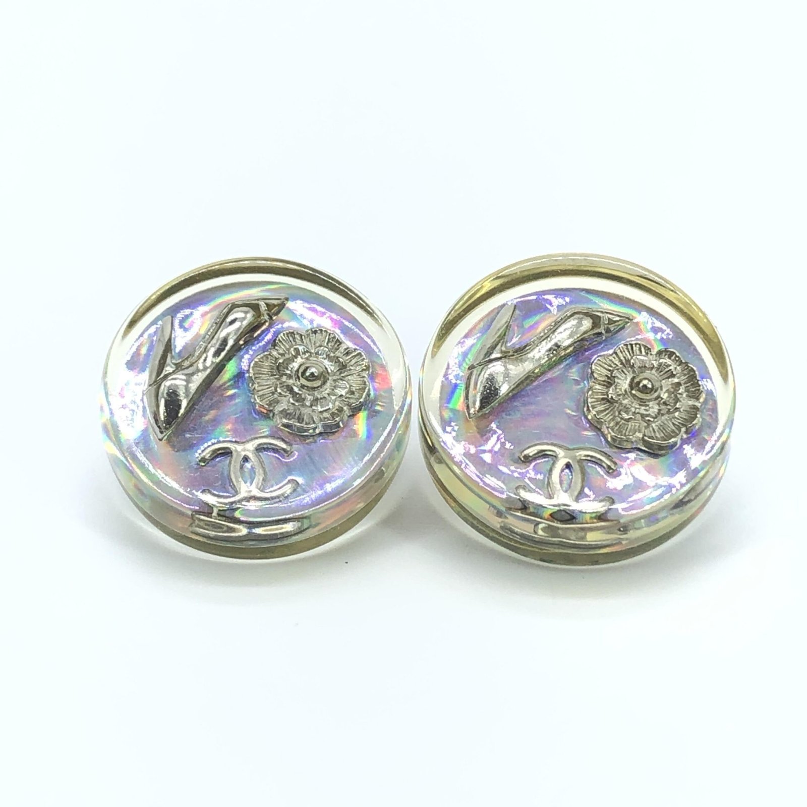 Chanel Vintage Holographic Logo Clip-On Earrings - Image 2