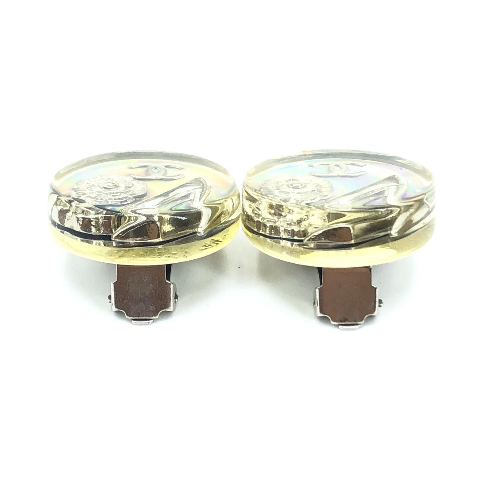 Chanel Vintage Holographic Logo Clip-On Earrings - Image 3