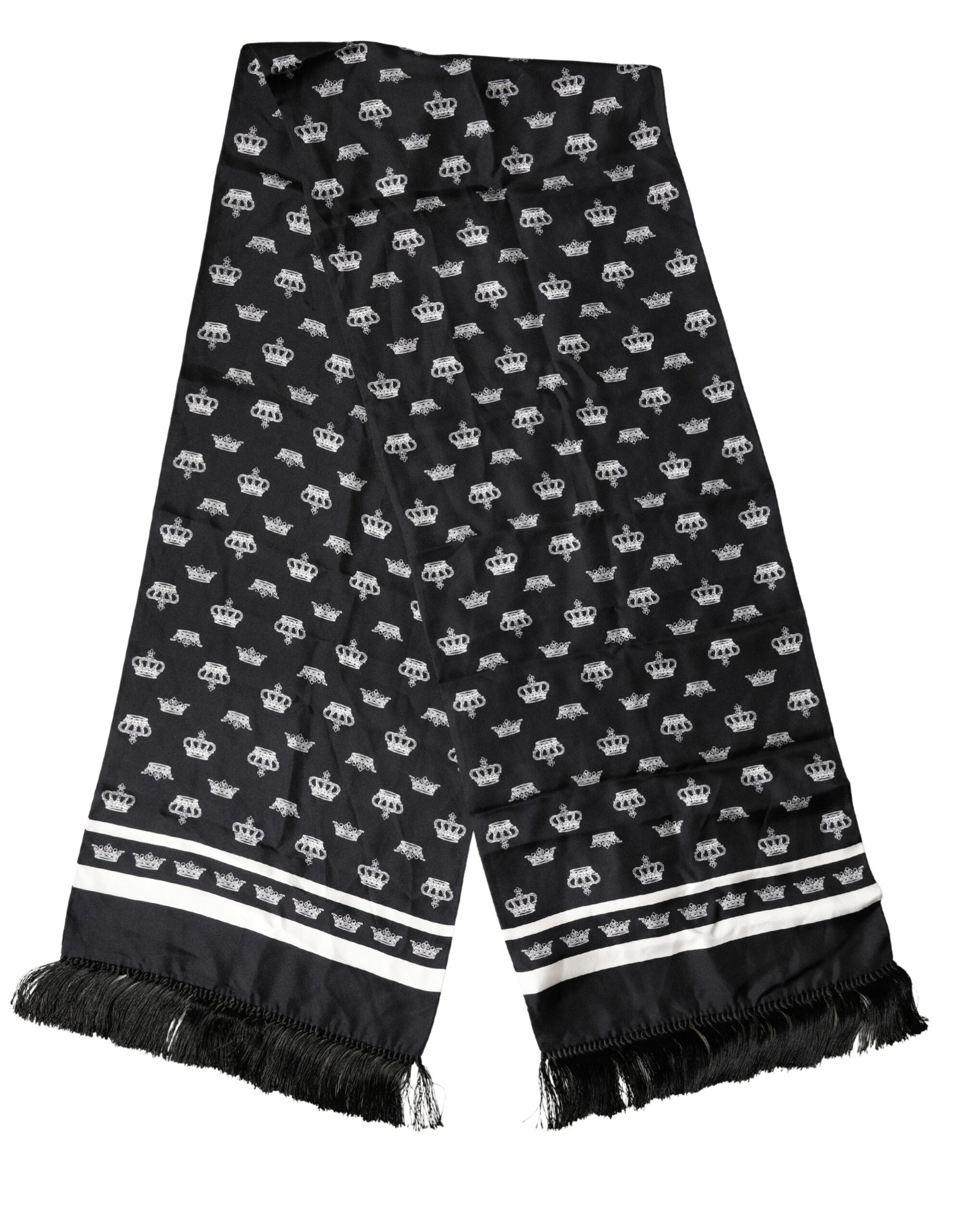 Dolce & Gabbana Black Silk Crown Fringe Neck Wrap 173cm x 32.5cm Scarf - Image 2