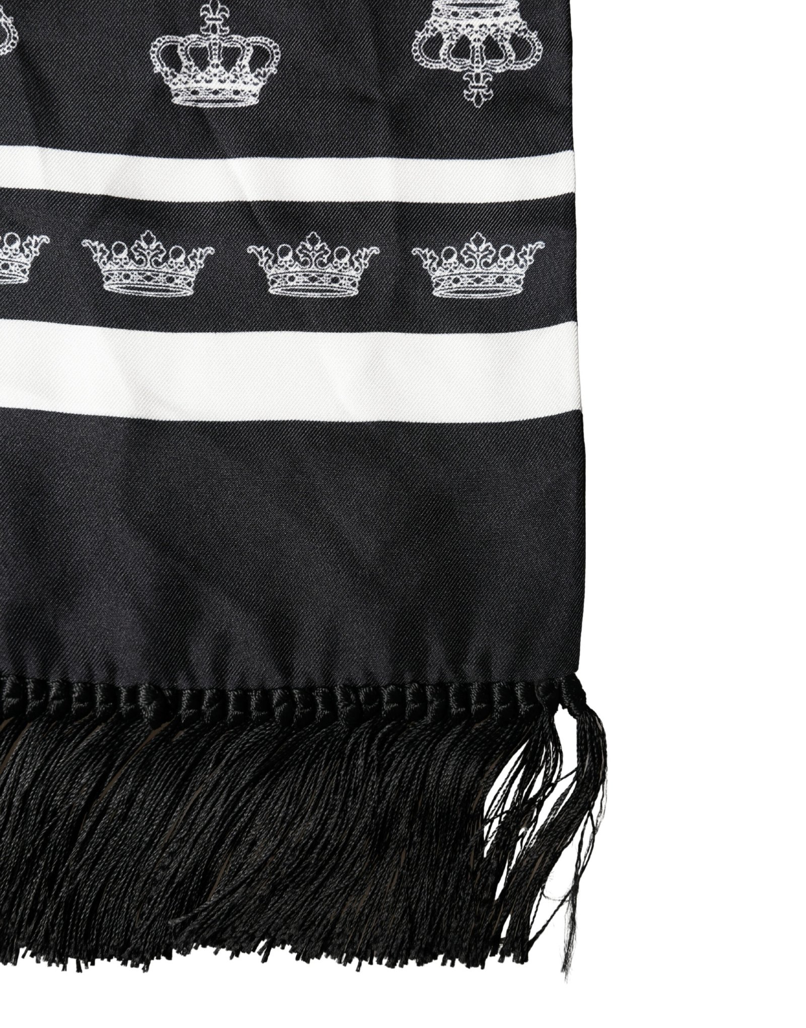 Dolce & Gabbana Black Silk Crown Fringe Neck Wrap 173cm x 32.5cm Scarf - Image 3