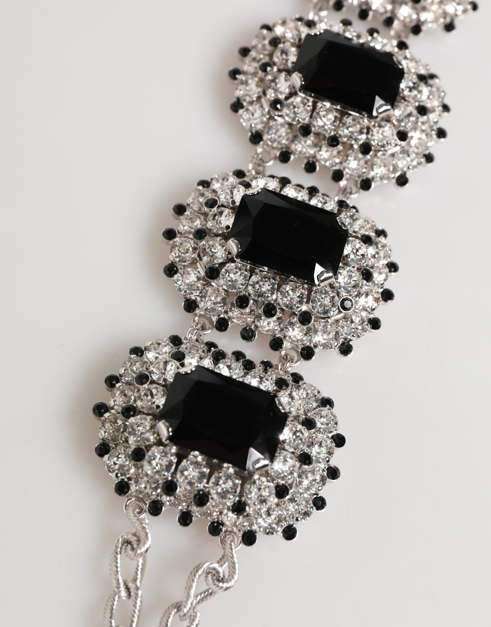 Dolce & Gabbana Silver Tone Brass Chain Crystal Embellished Bracelet - Image 3
