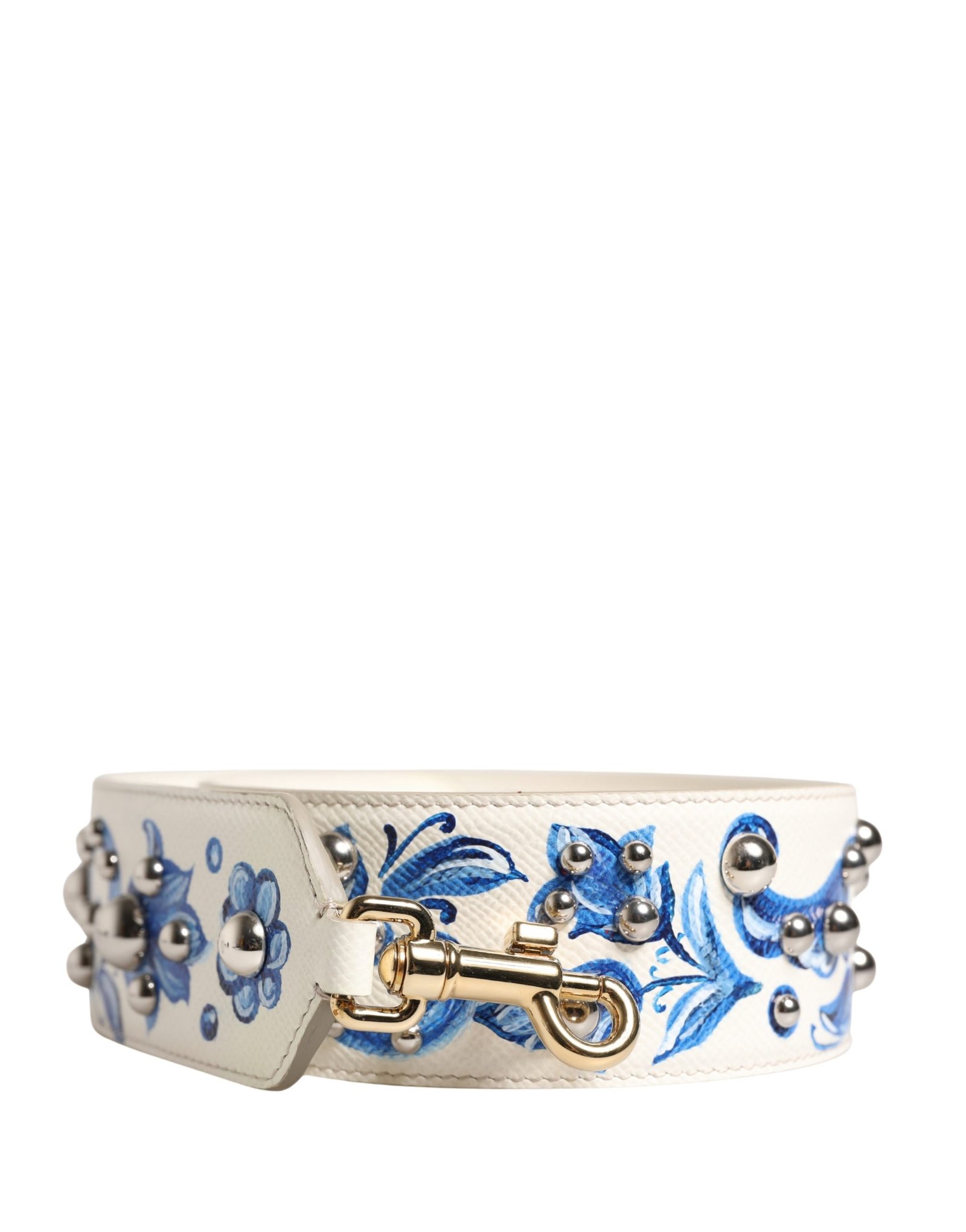 Dolce & Gabbana White Blue Floral Leather Stud Accessory Shoulder Strap - Image 2