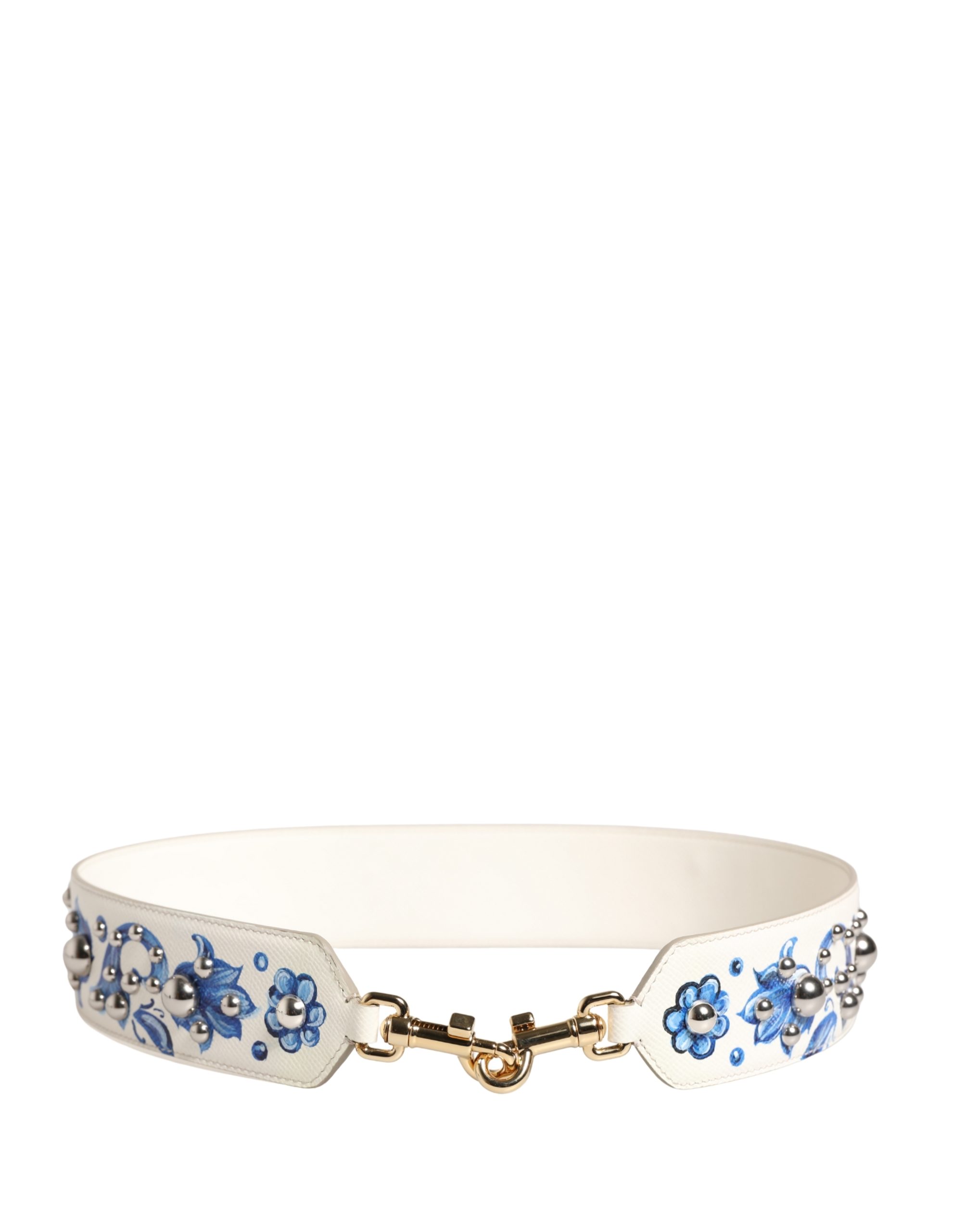 Dolce & Gabbana White Blue Floral Leather Stud Accessory Shoulder Strap - Image 7