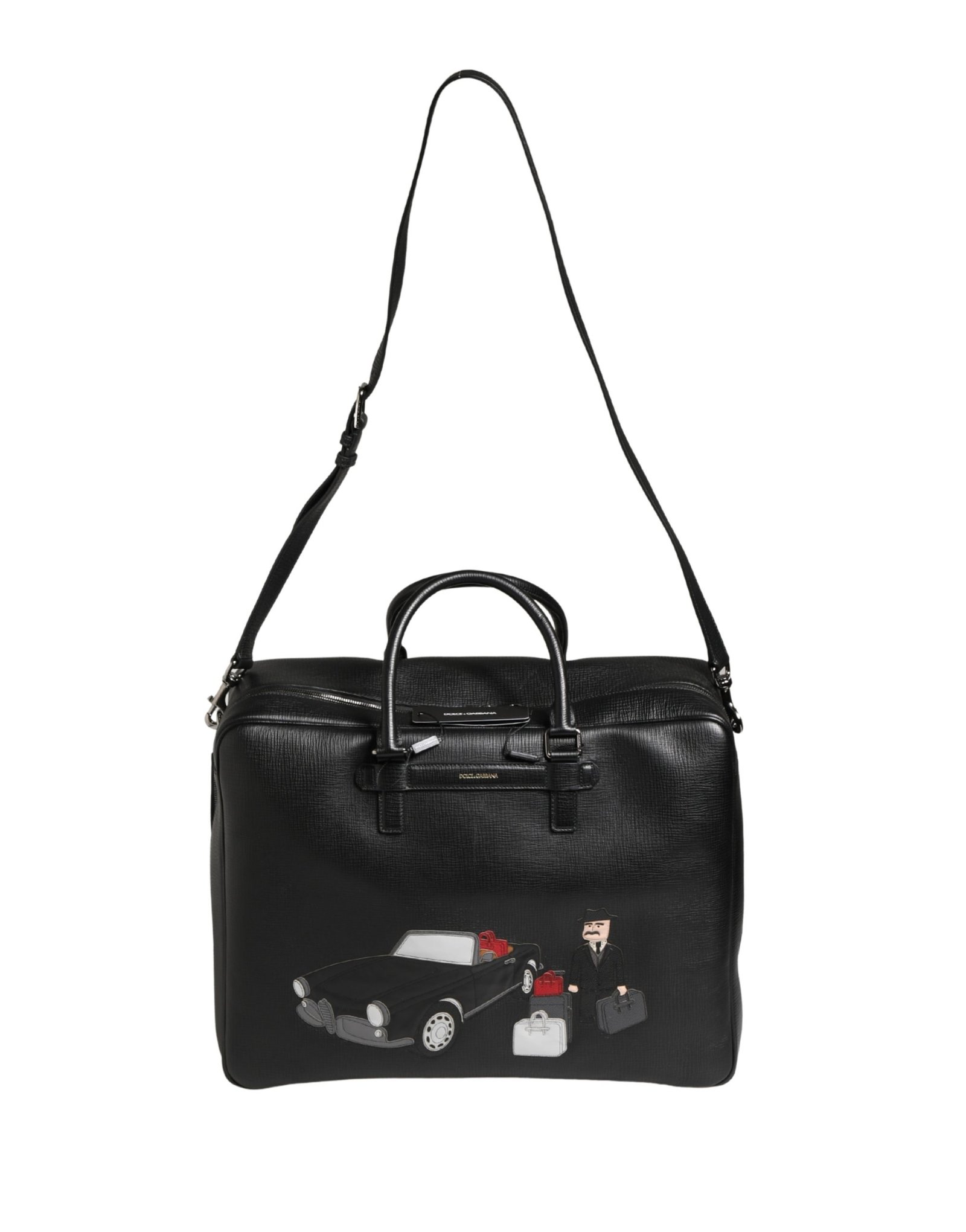 Dolce & Gabbana Black Car Man Applique Leather Weekender Borse Bag - Image 8