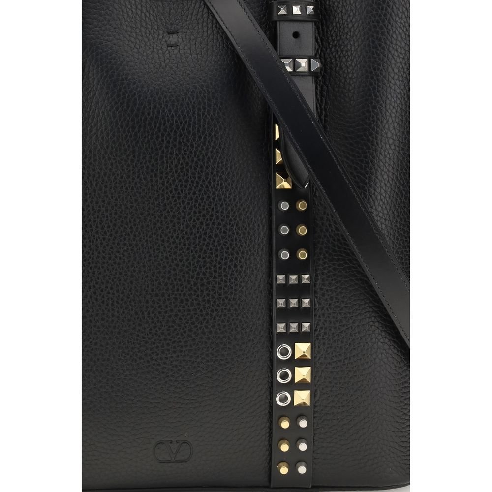 Valentino Garavani Black Calf Leather Bos Taurus Shoulder Bag - Image 4