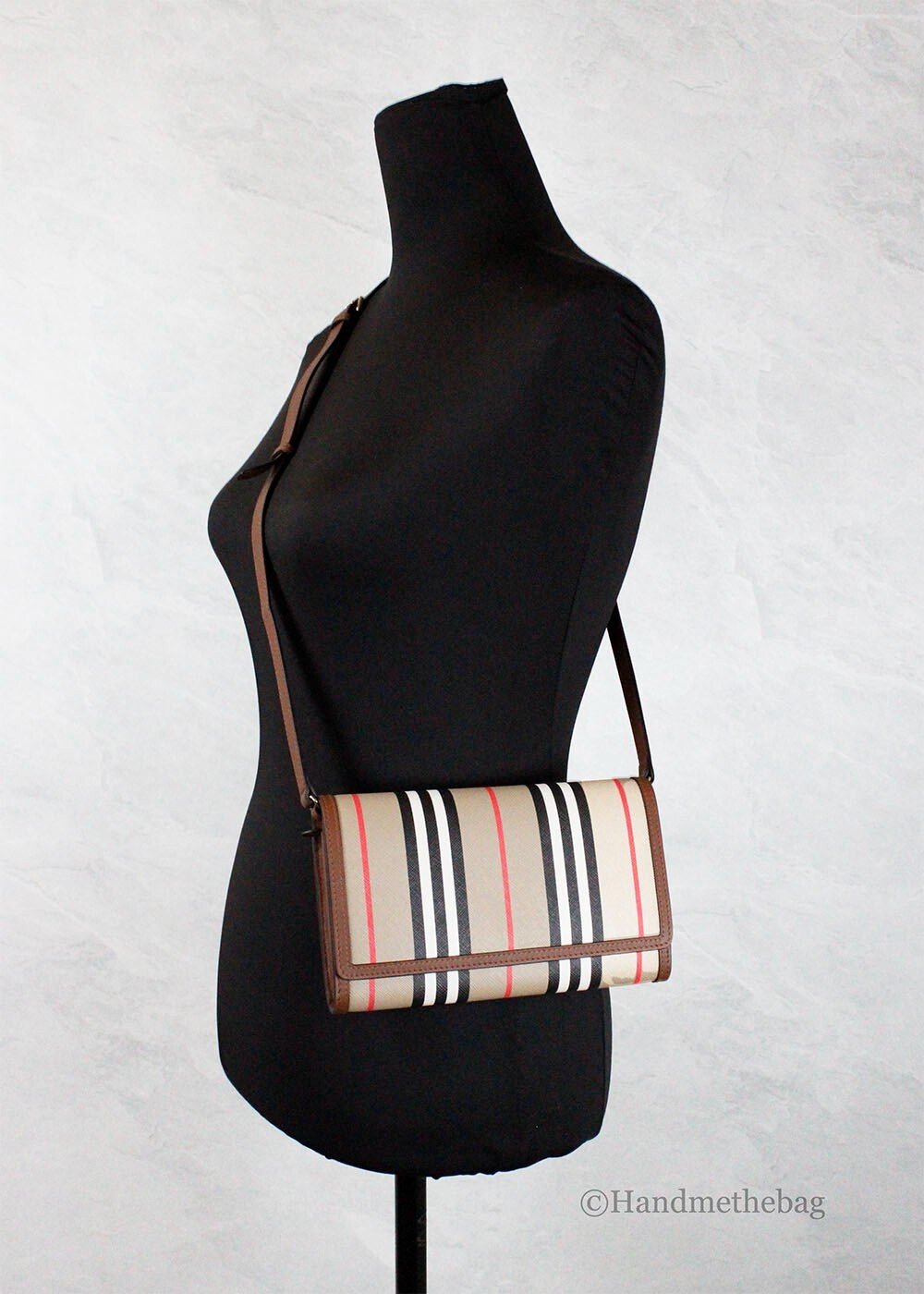 Burberry Hannah Icon Stripe Archive Tan E-Canvas Leather Wallet Crossbody Bag - Image 2