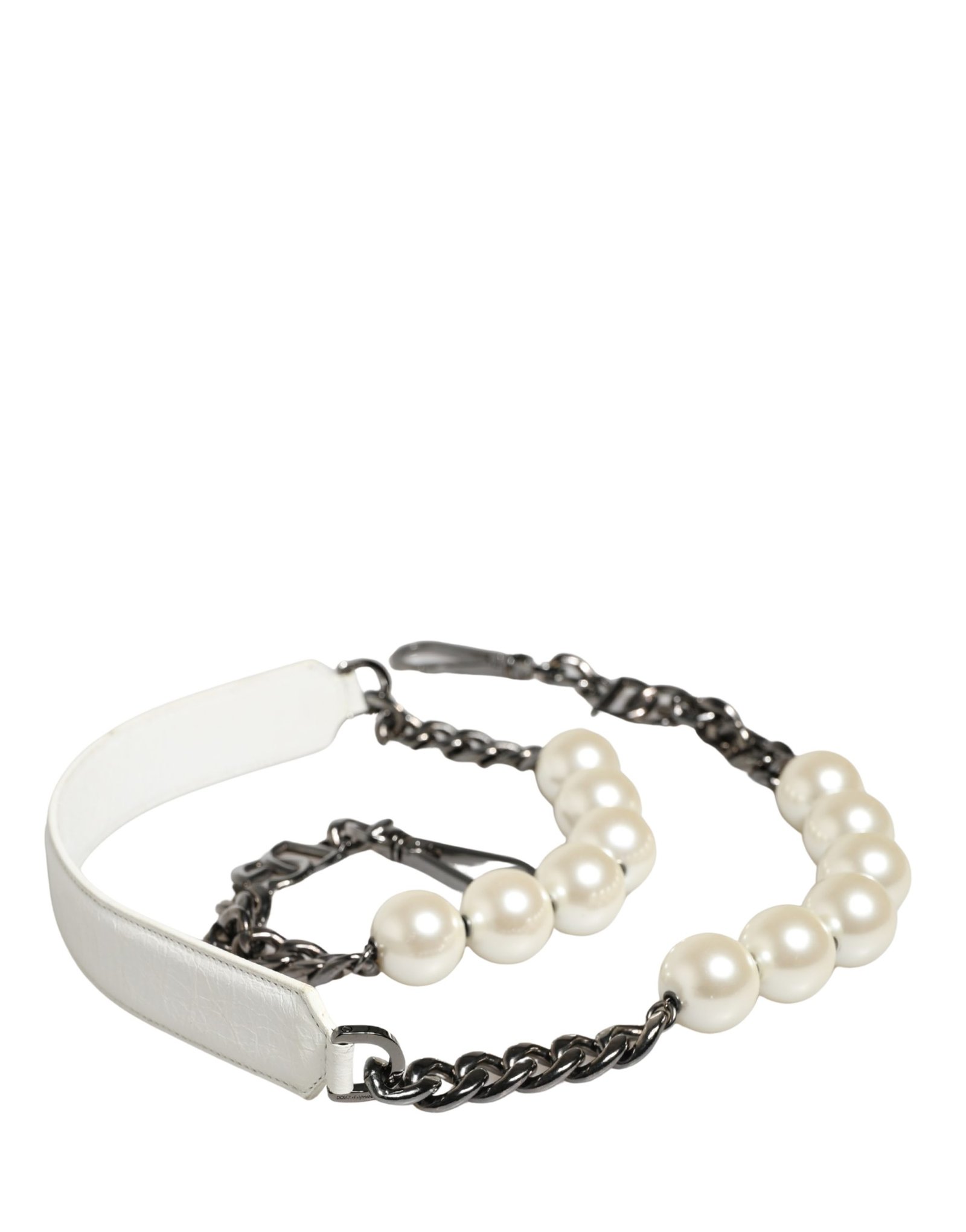 Dolce & Gabbana White Leather Silver Chain Bag Accessory Shoulder Strap - Image 2