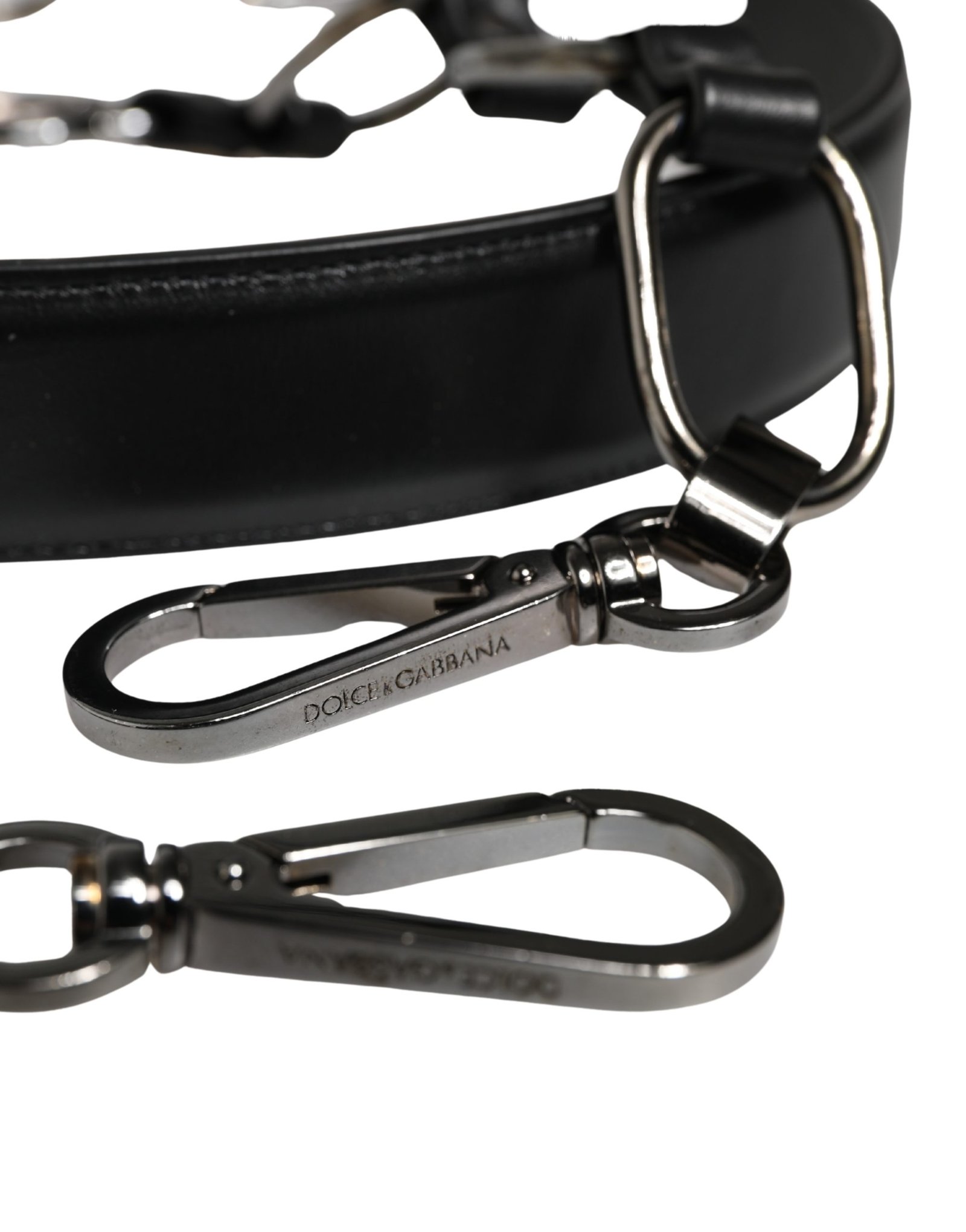 Dolce & Gabbana Black Leather Silver Chain Bag Accessory Shoulder Strap - Image 5