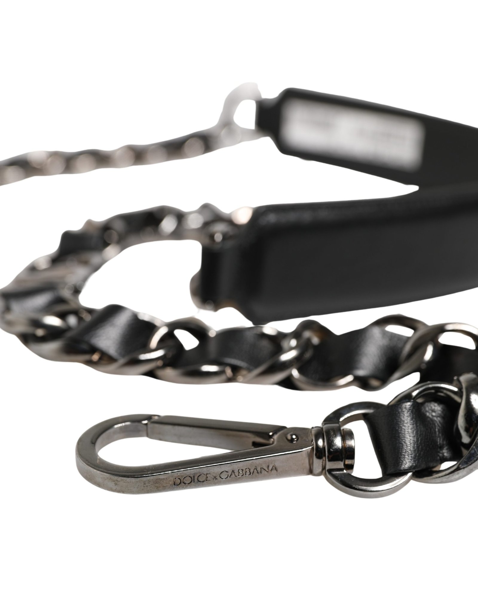Dolce & Gabbana Black Leather Silver Chain Bag Accessory Shoulder Strap - Image 4