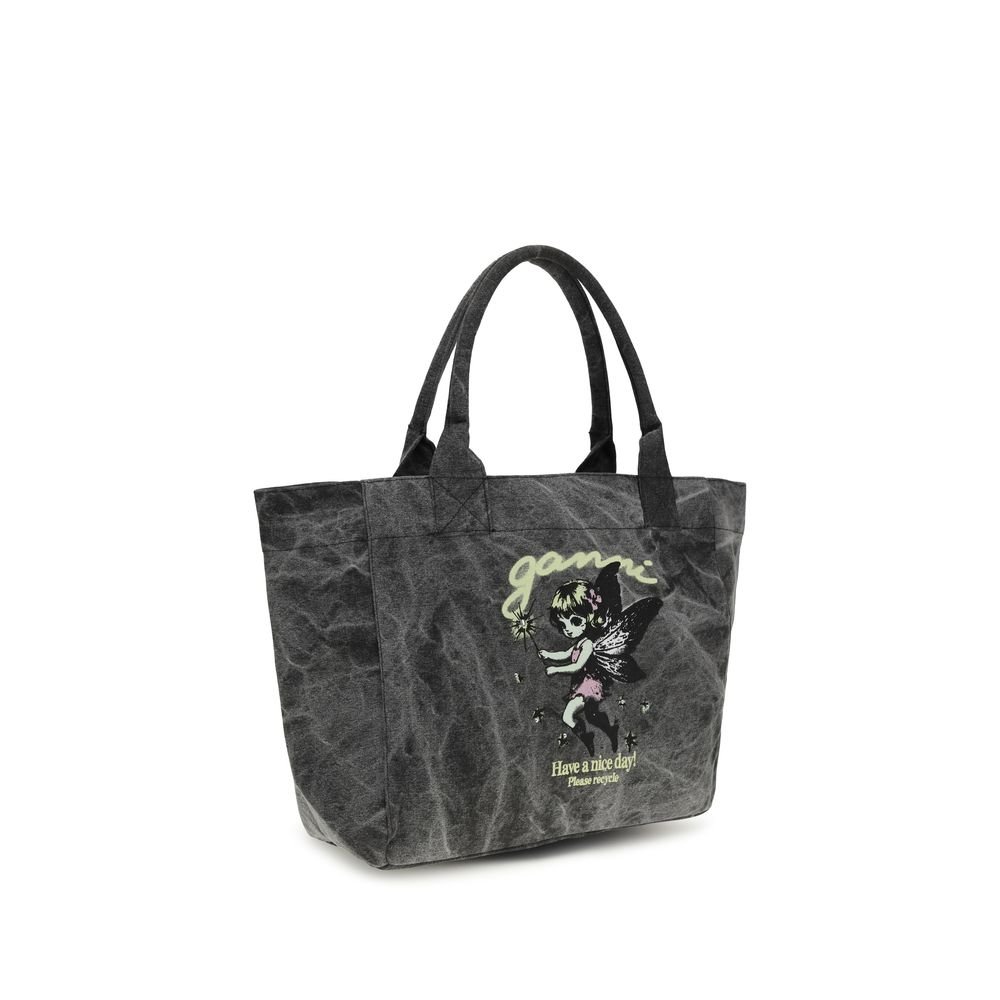 Ganni Gray Recycled Cotton Shoulder Bag - Image 2
