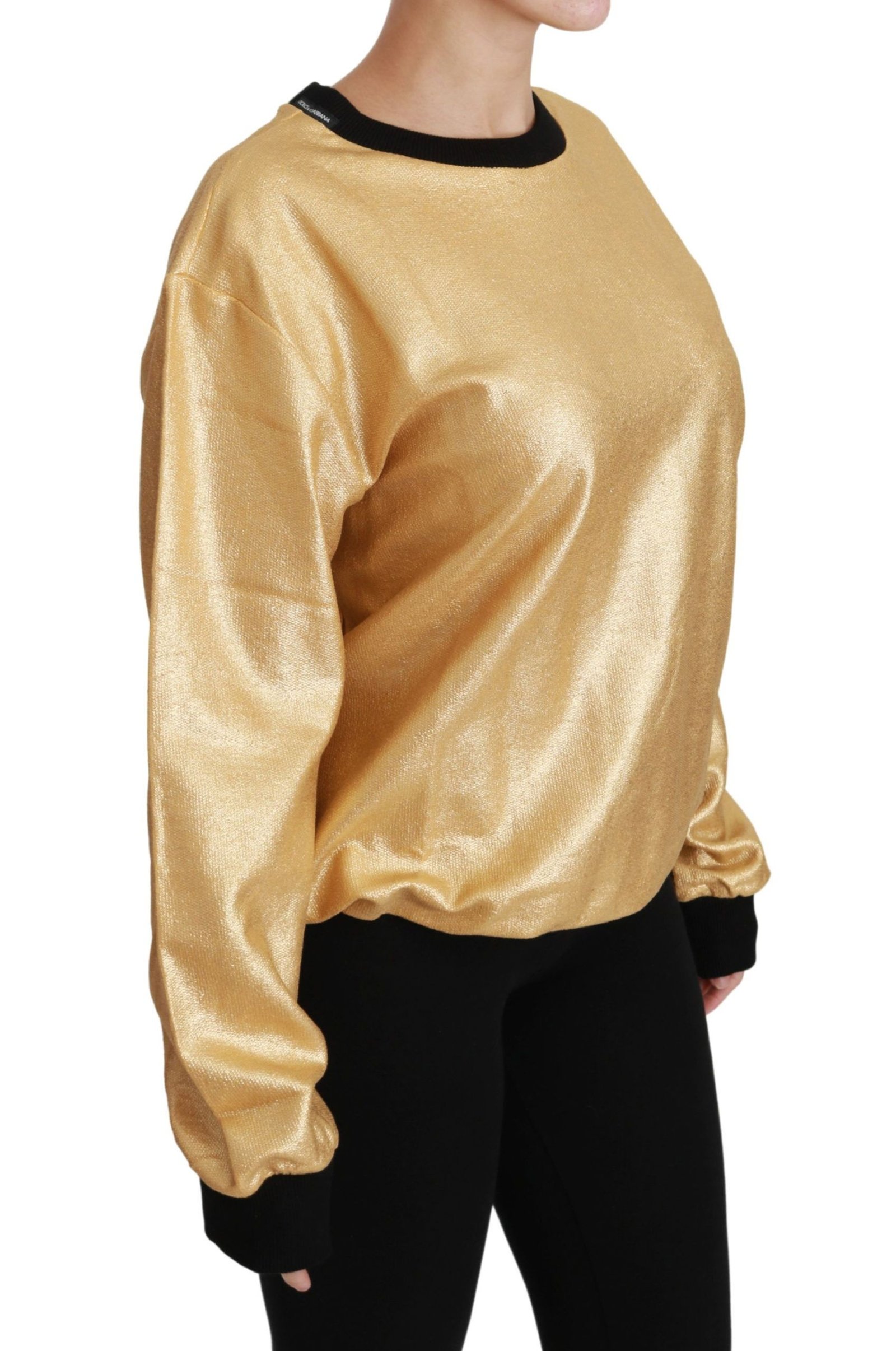 Dolce & Gabbana Gold Cotton Crewneck Pullover Sweater - Image 2