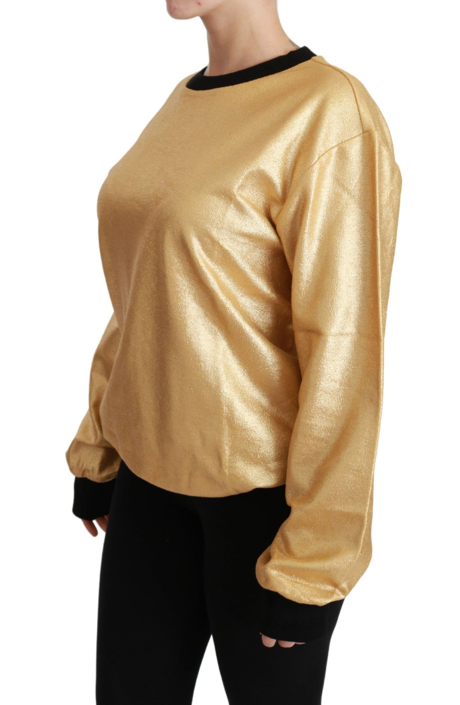 Dolce & Gabbana Gold Cotton Crewneck Pullover Sweater - Image 3