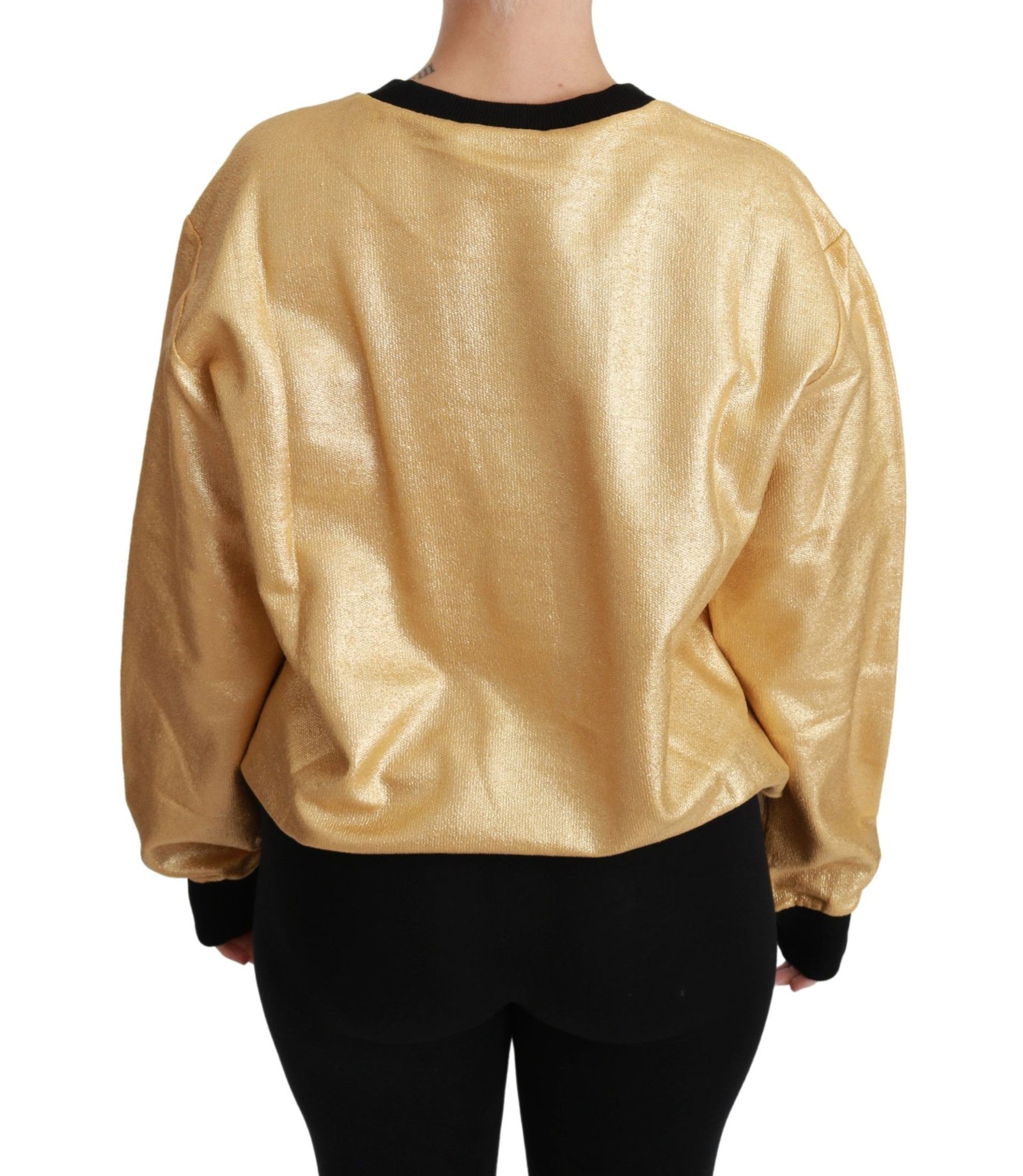 Dolce & Gabbana Gold Cotton Crewneck Pullover Sweater - Image 4