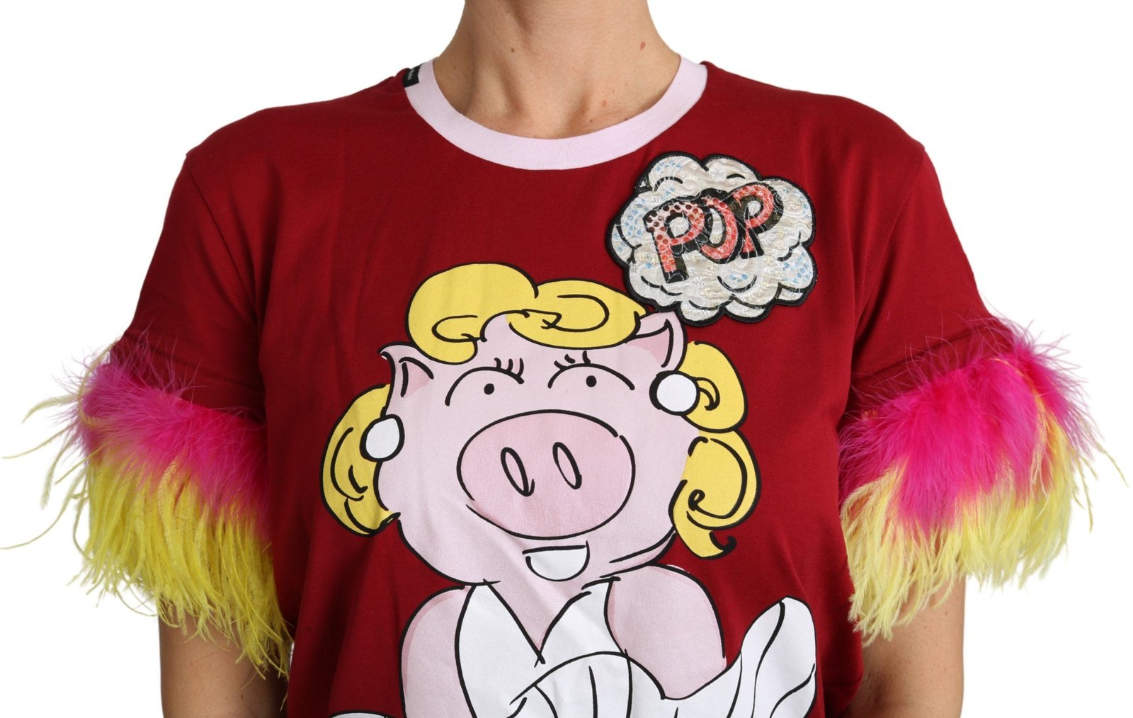 Dolce & Gabbana Red Pig Print Feather Sleeves T-shirt Top - Image 3