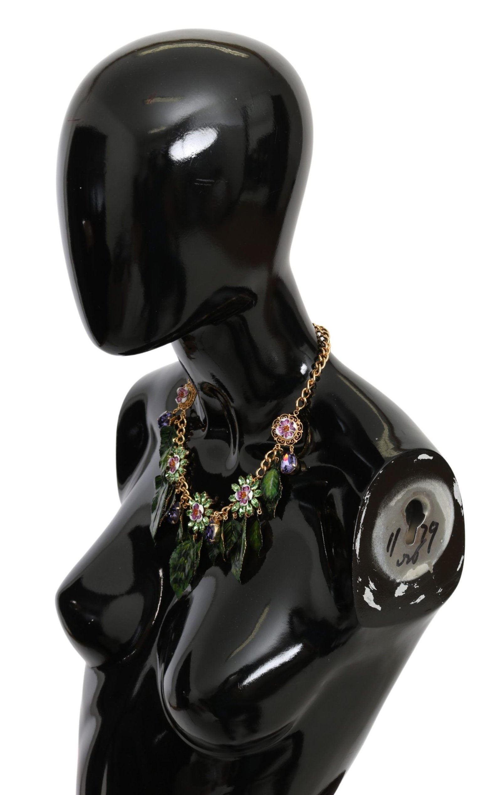 Dolce & Gabbana Green Leaves Gold Brass Crystal Flower Pendant Necklace - Image 5