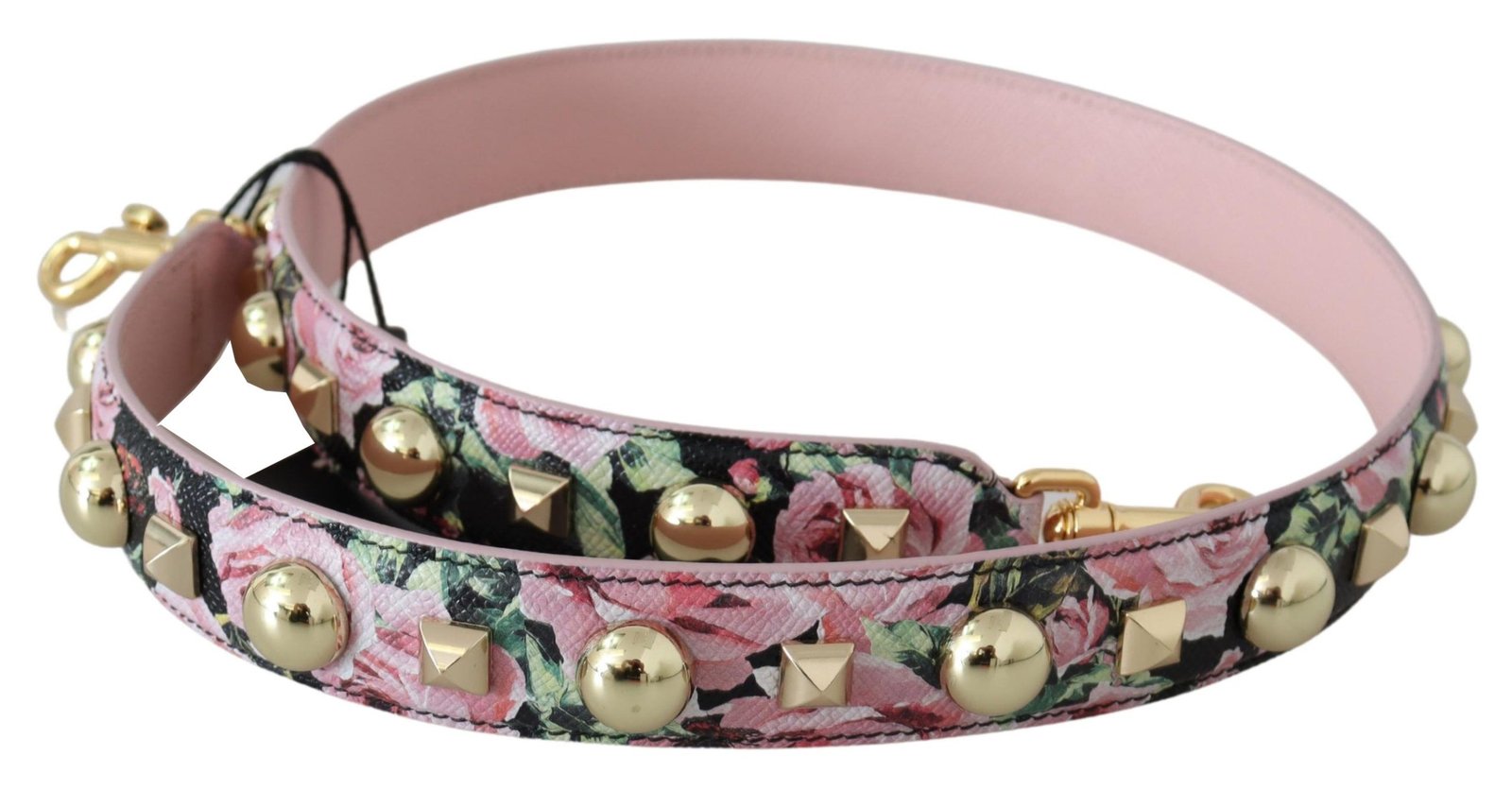 Dolce & Gabbana Pink Floral Gold Studs Bag Accessory Shoulder Strap - Image 3
