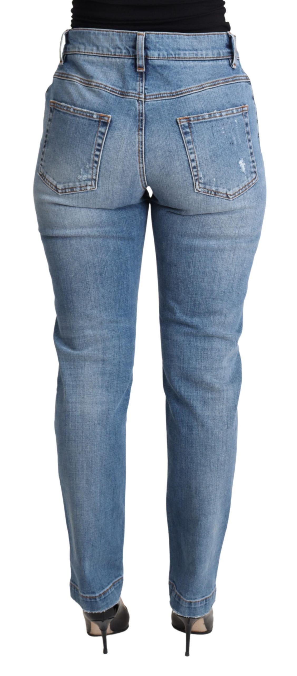 Dolce & Gabbana Blue Tattered Skinny Denim Cotton Blend Jeans - Image 3