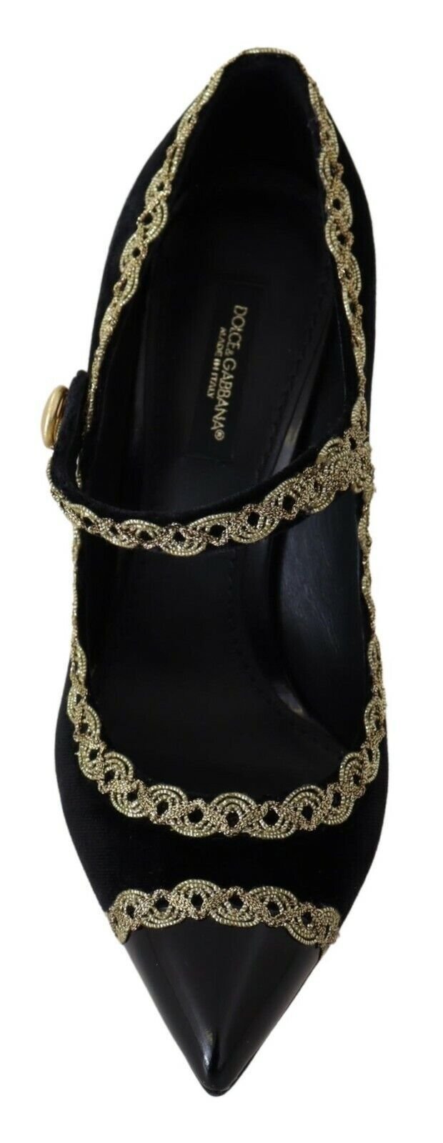 Dolce & Gabbana Black Embellished Velvet Mary Jane Pumps Shoes - Image 4
