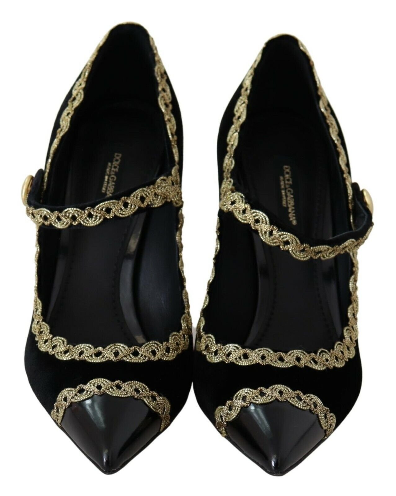 Dolce & Gabbana Black Embellished Velvet Mary Jane Pumps Shoes - Image 5