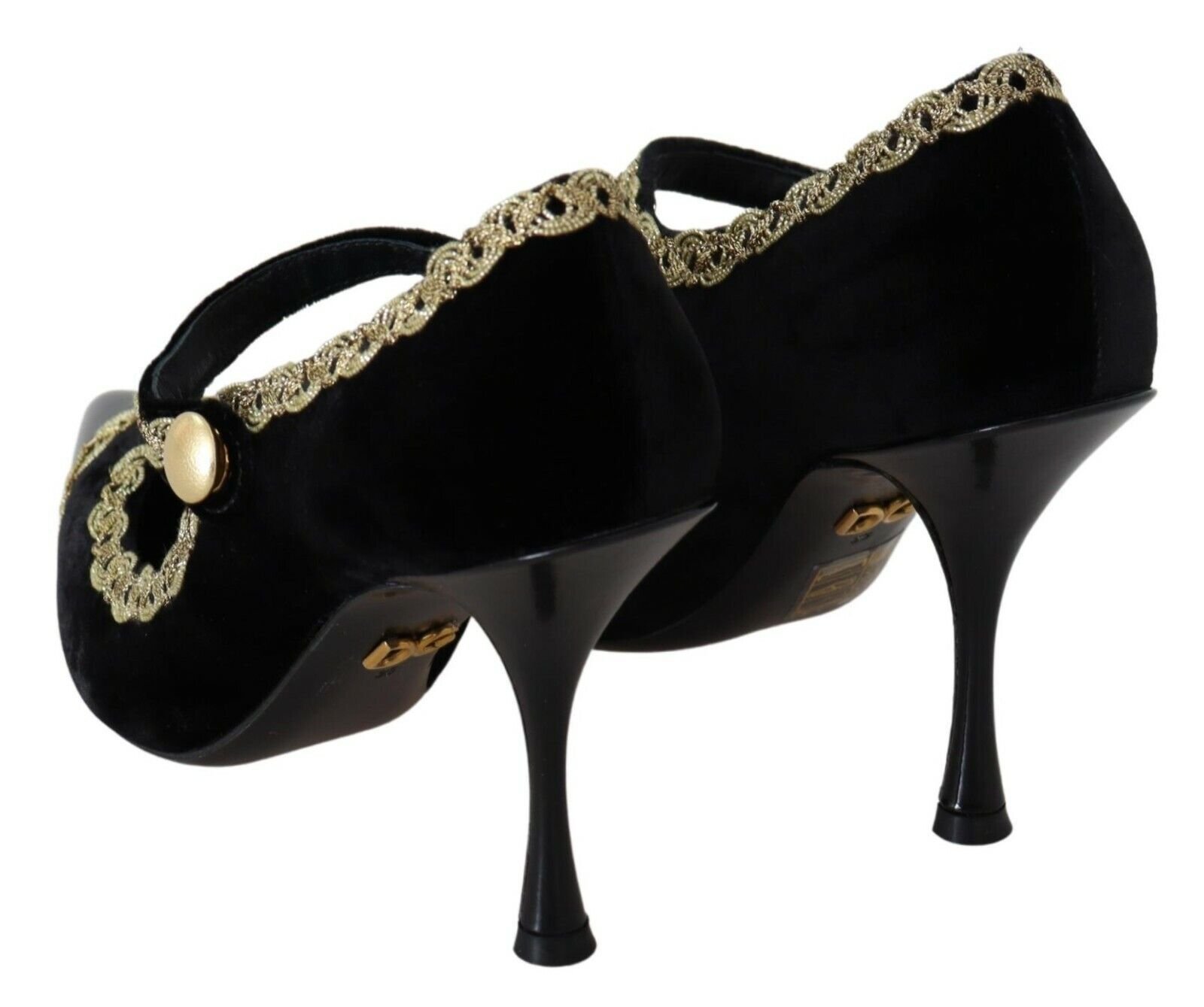 Dolce & Gabbana Black Embellished Velvet Mary Jane Pumps Shoes - Image 7