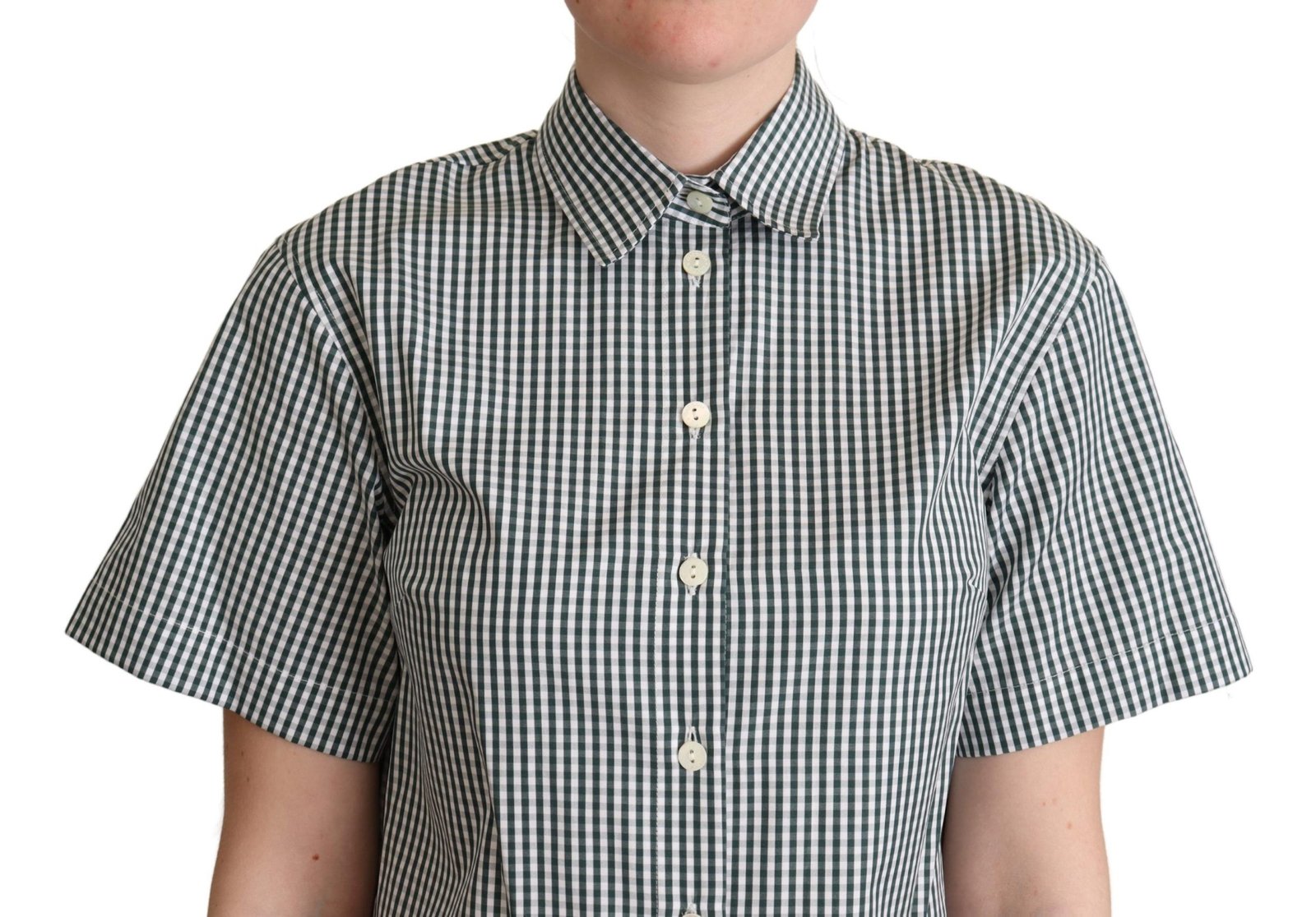 Dolce & Gabbana White Green Cotton Check Shirt Blouse Top - Image 4