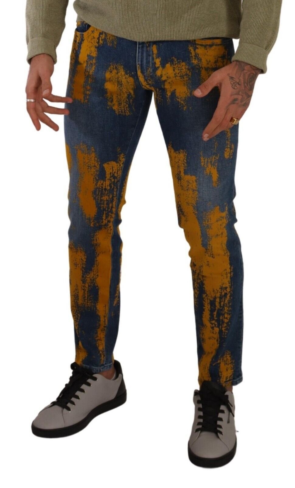 Dolce & Gabbana Blue Yellow Dye Cotton Skinny Men Denim Jeans - Image 3