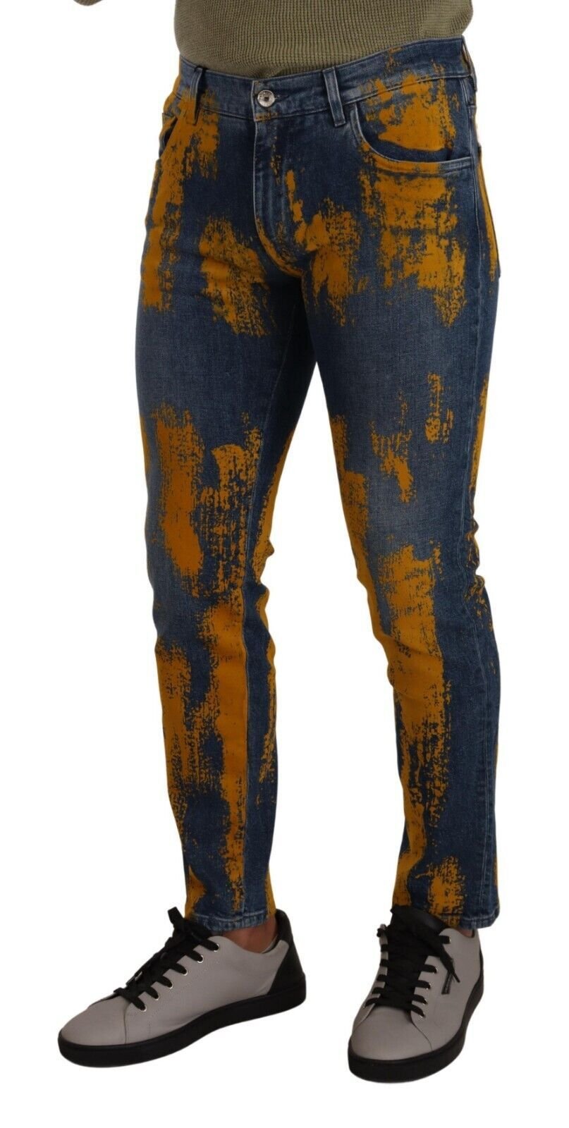 Dolce & Gabbana Blue Yellow Dye Cotton Skinny Men Denim Jeans - Image 4