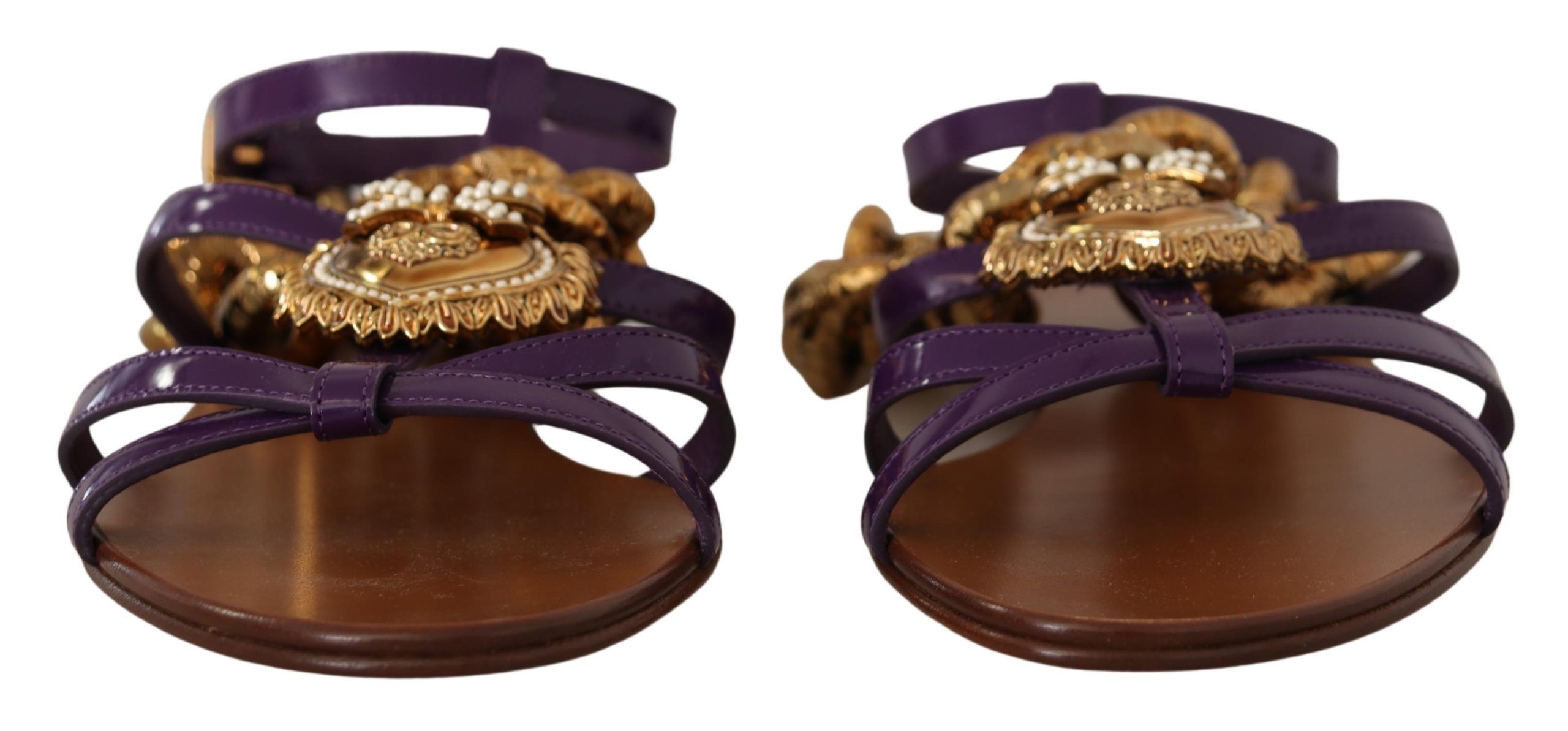 Dolce & Gabbana Purple Leather Devotion Flats Sandals Shoes - Image 2