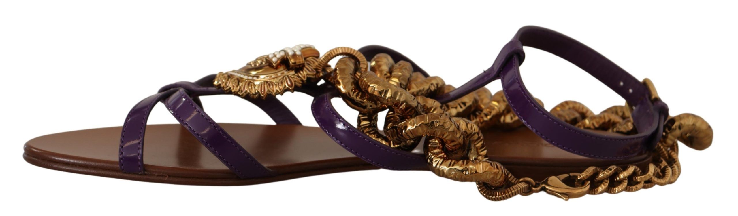 Dolce & Gabbana Purple Leather Devotion Flats Sandals Shoes - Image 5
