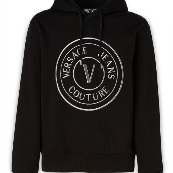 Versace Jeans Black Cotton Logo Details Hooded Sweatshirt