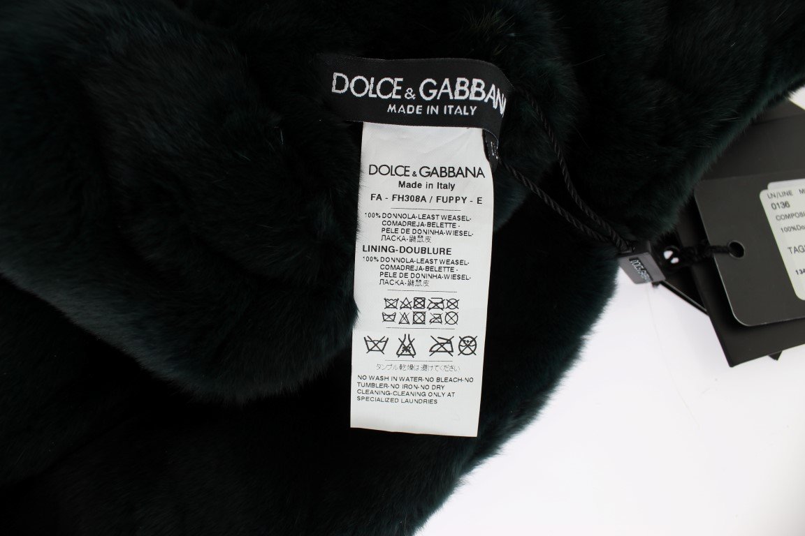 Dolce & Gabbana Green Weasel Fur Crochet Hood Scarf Hat - Image 7