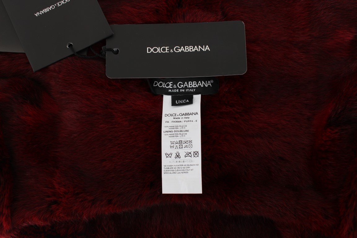 Dolce & Gabbana Bordeaux Hamster Fur Crochet Hood Scarf Hat - Image 6