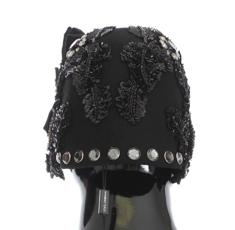 Dolce & Gabbana Black Crystal Gold Cherries Brooch Hat - Image 3