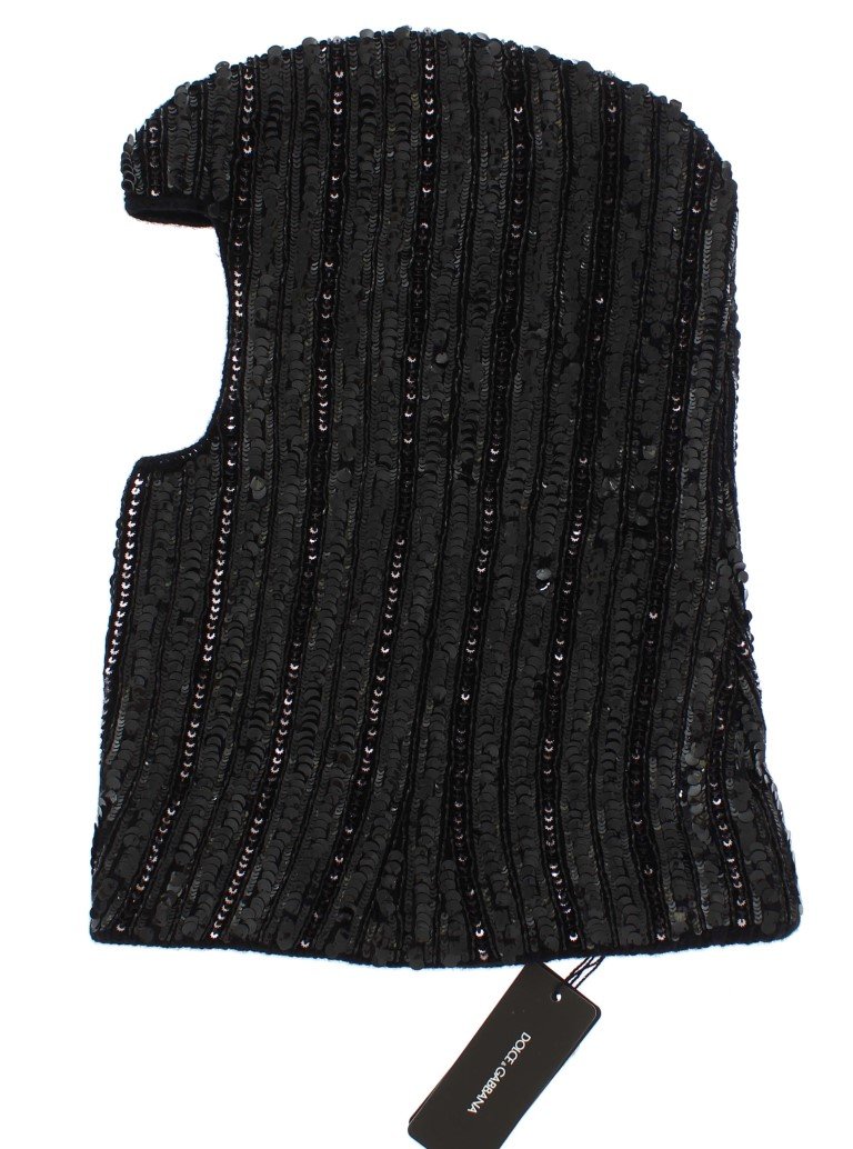 Dolce & Gabbana Black Knitted Sequin Hood Scarf Hat - Image 4