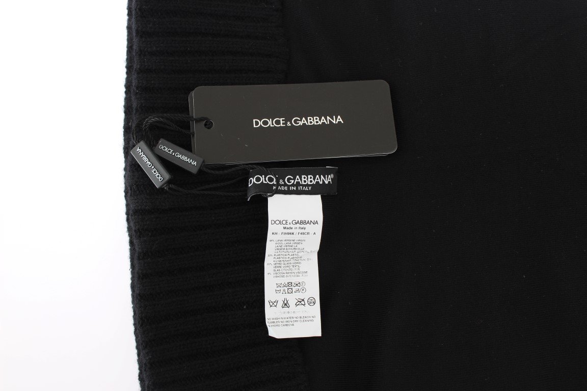 Dolce & Gabbana Black Knitted Sequin Hood Scarf Hat - Image 6