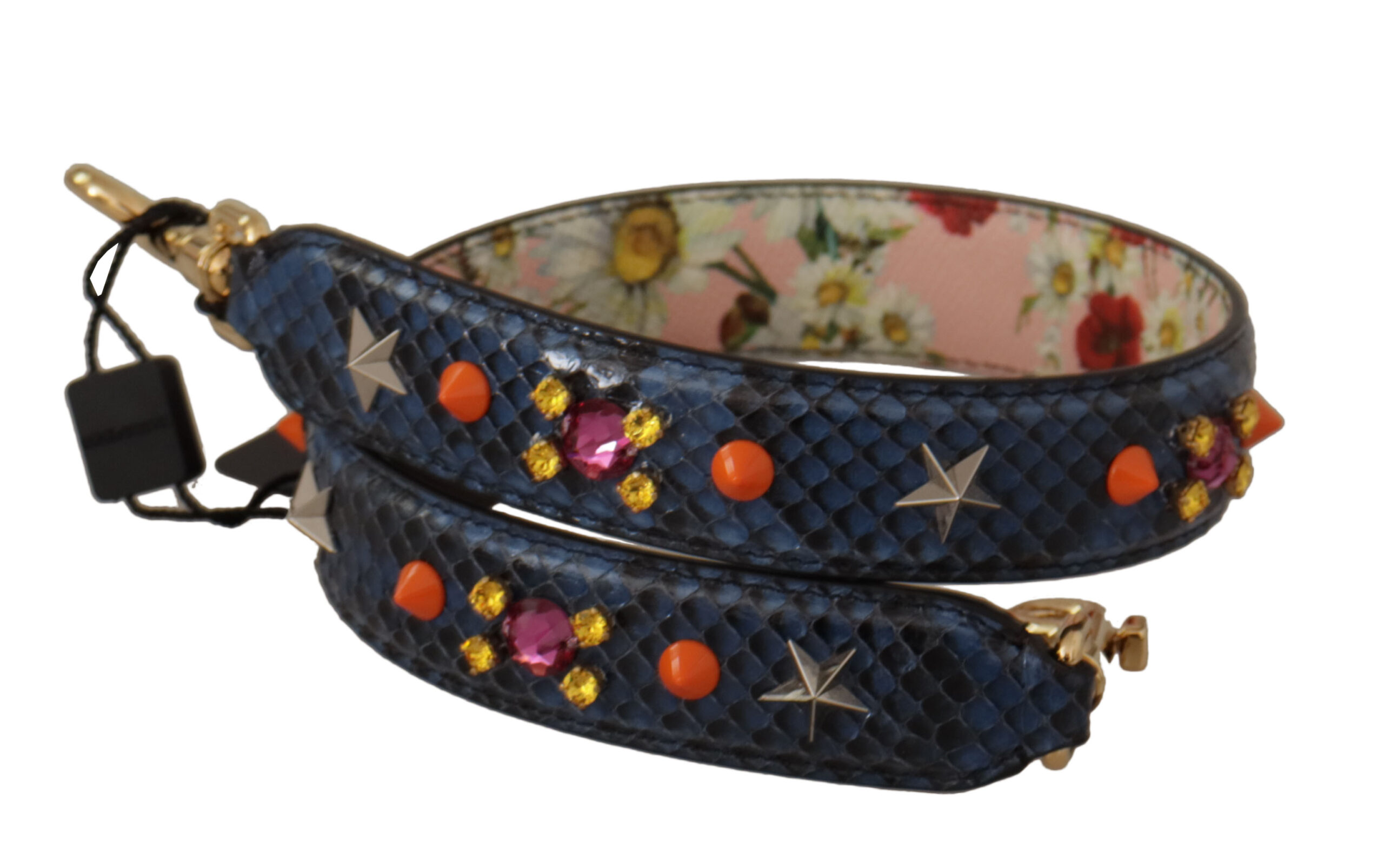 Dolce & Gabbana Blue Exotic Leather Crystals Reversible Shoulder Strap - Image 2