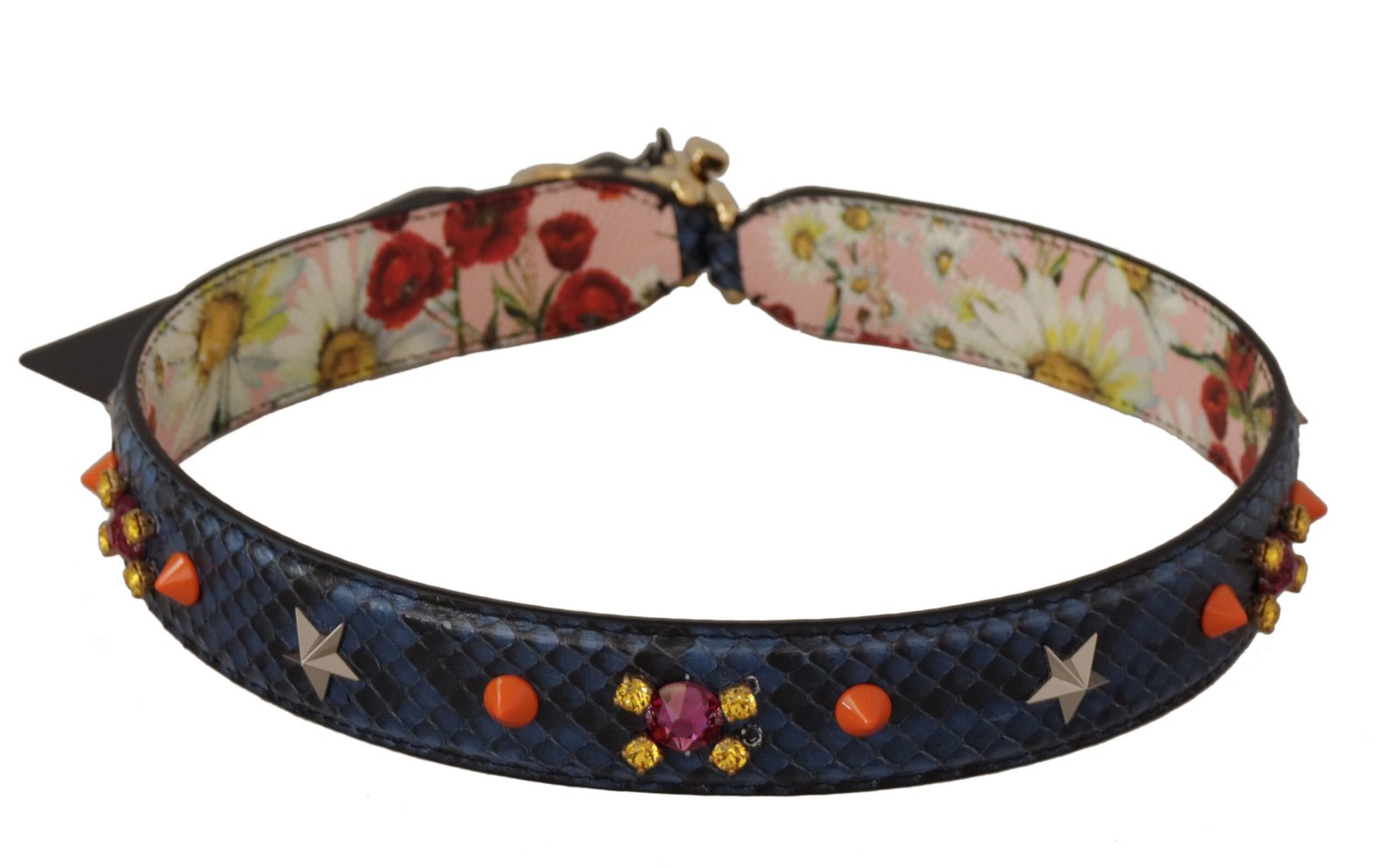 Dolce & Gabbana Blue Exotic Leather Crystals Reversible Shoulder Strap - Image 3