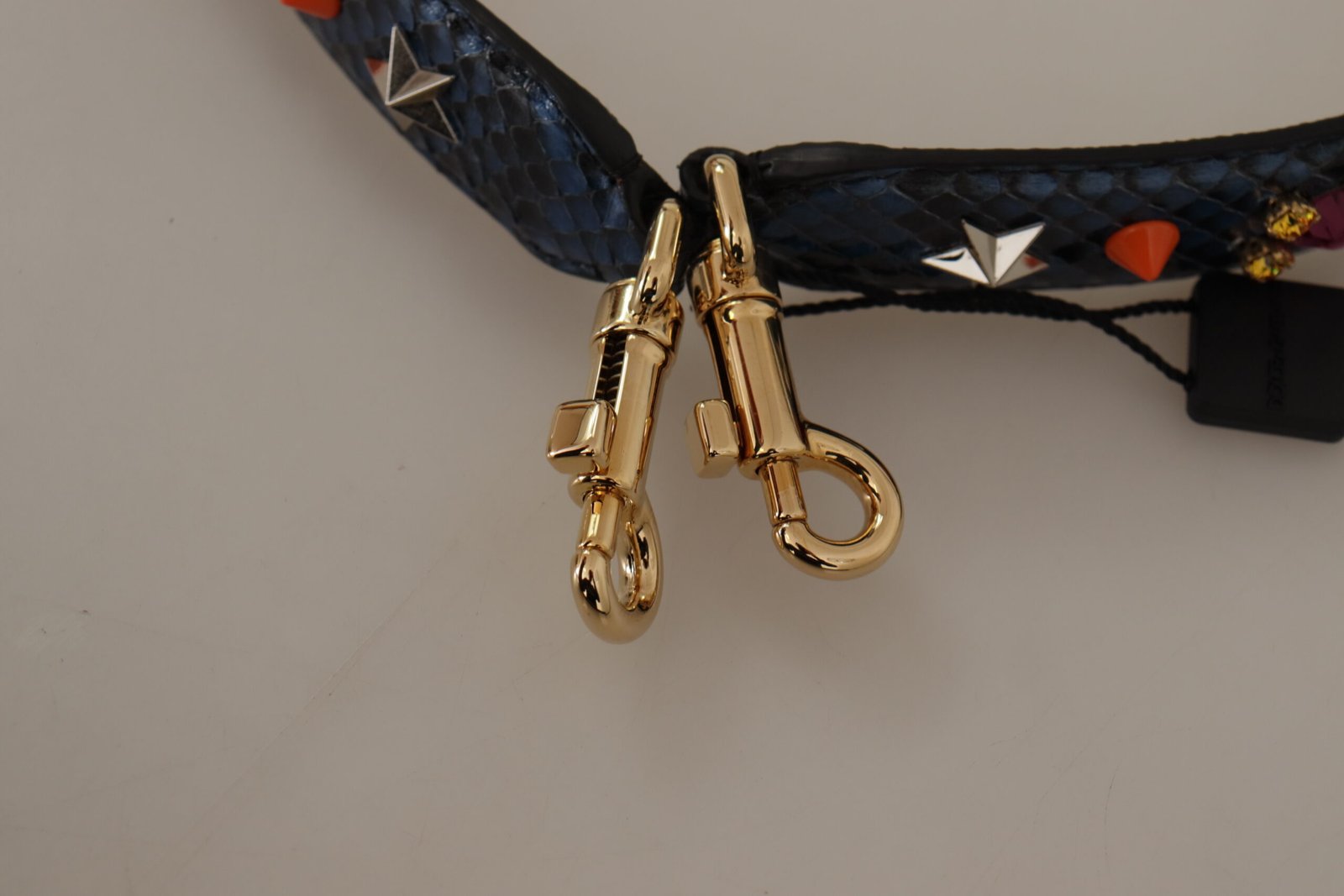 Dolce & Gabbana Blue Exotic Leather Crystals Reversible Shoulder Strap - Image 5
