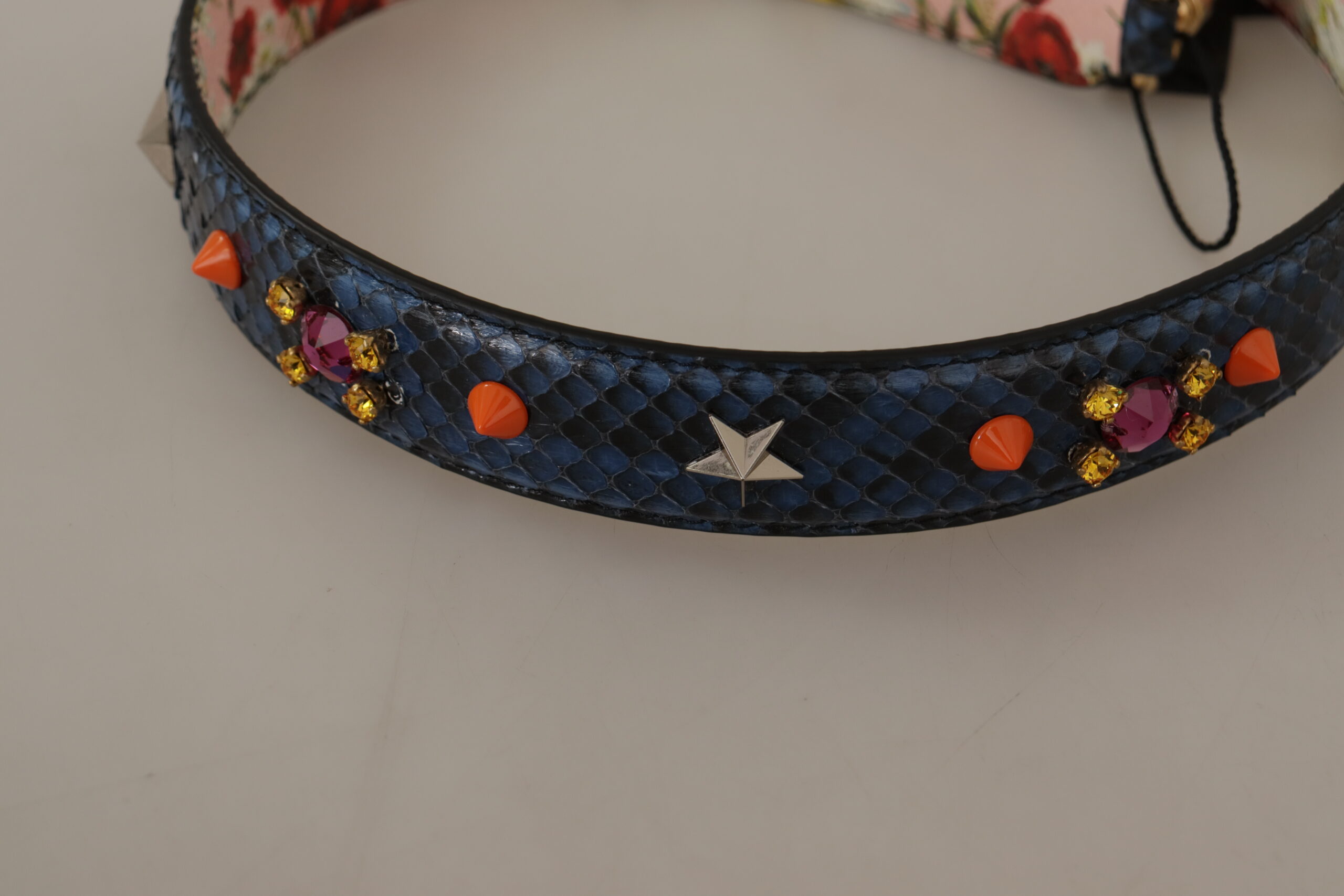 Dolce & Gabbana Blue Exotic Leather Crystals Reversible Shoulder Strap - Image 7