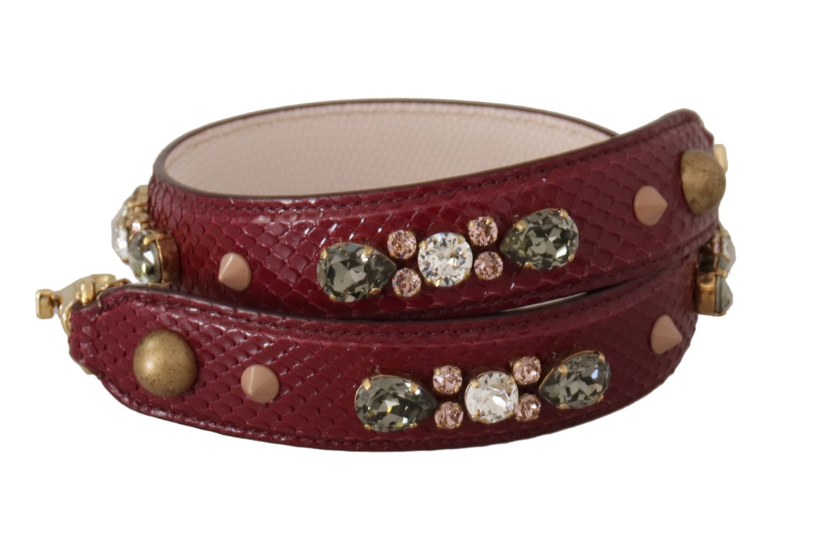 Dolce & Gabbana Bordeaux Leather Crystals Bag Shoulder Strap - Image 2