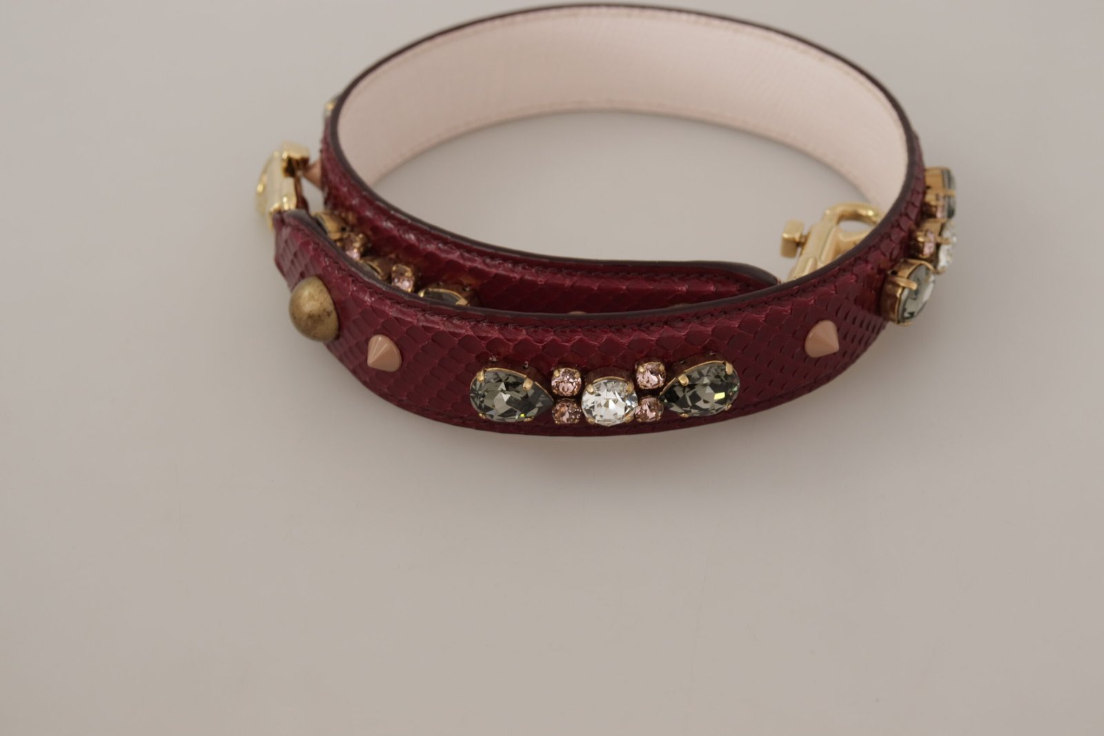 Dolce & Gabbana Bordeaux Leather Crystals Bag Shoulder Strap - Image 4